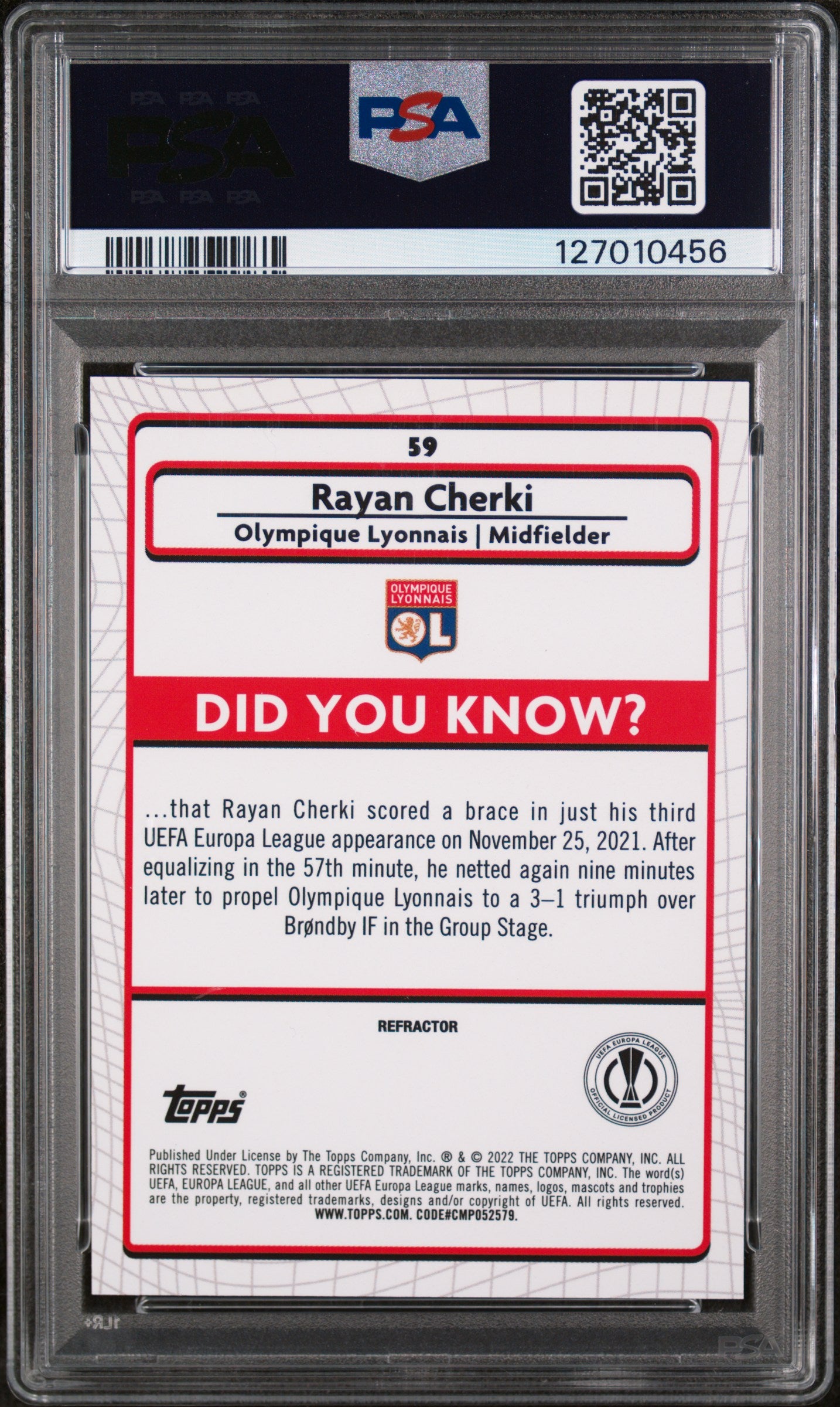 2021 Topps Merlin Chrome UEFA League Refractor Rayan Cherki #59 PSA 9