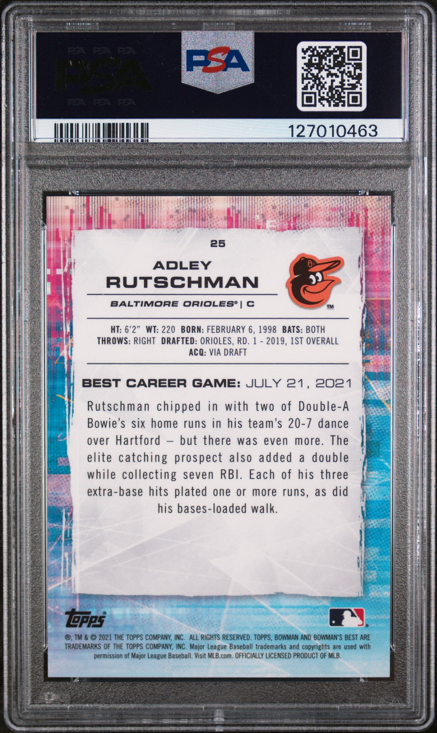 2021 Bowman's Best Blue Refractor Adley Rutschman #25 /150 PSA 9