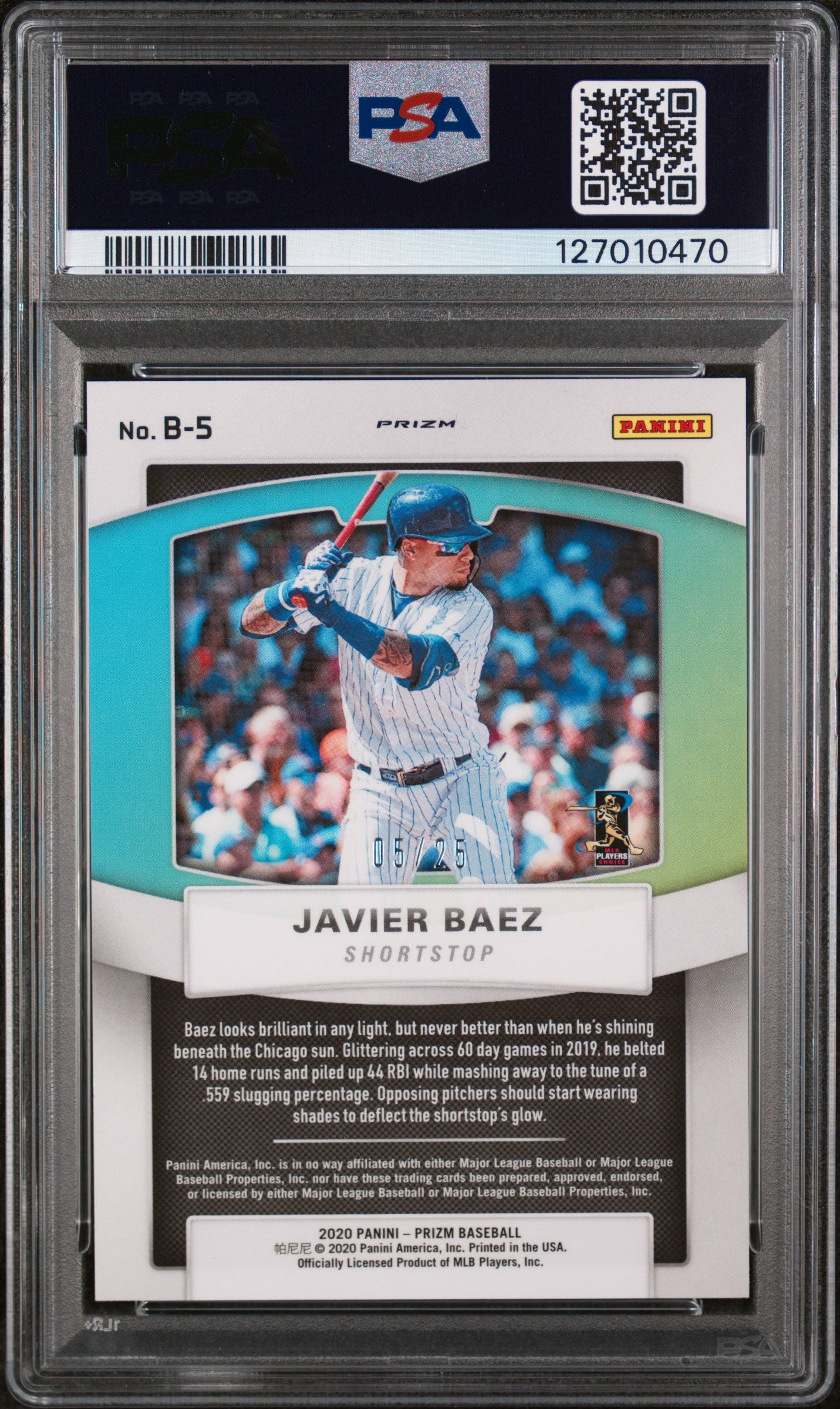 2020 Panini Prizm Brilliance Bronze Donut Circles Prizm Javier Baez #B5 /25 PSA 10