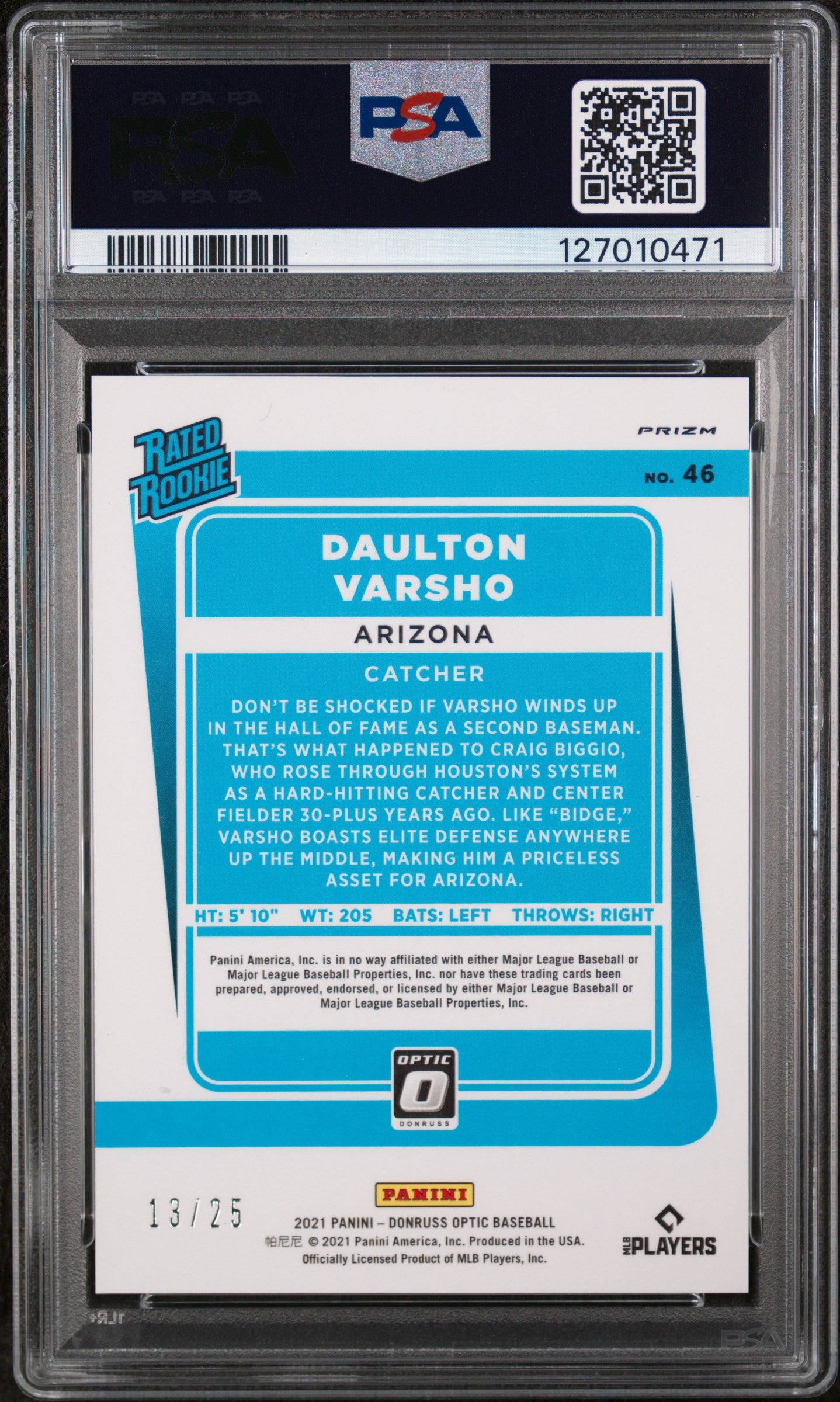 2021 Panini Donruss Optic Black Daulton Varsho #46 /25 PSA 9