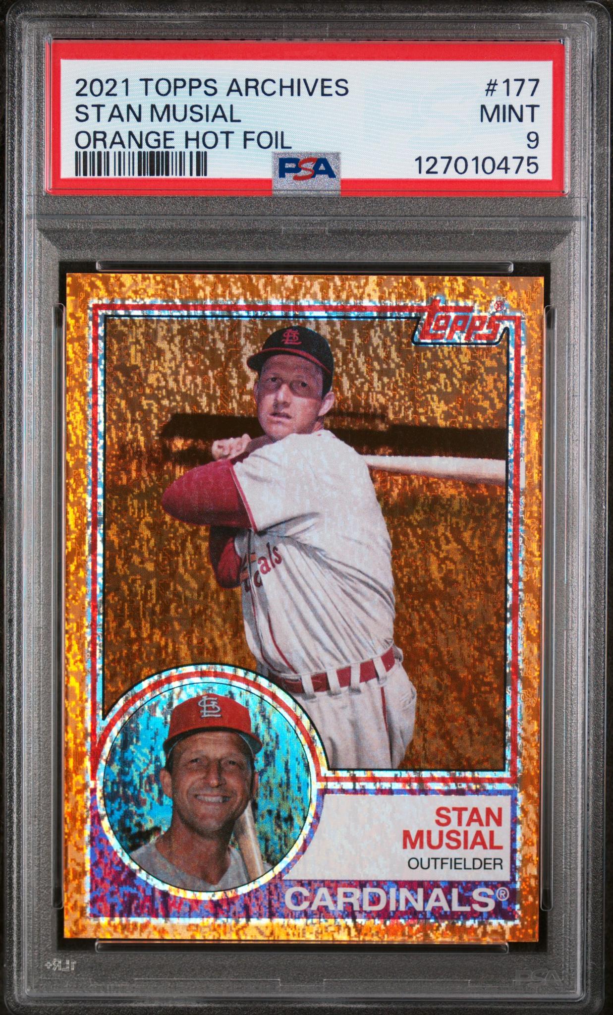 2021 Topps Archives Orange Hot Foil Stan Musial #177 /15 PSA 9