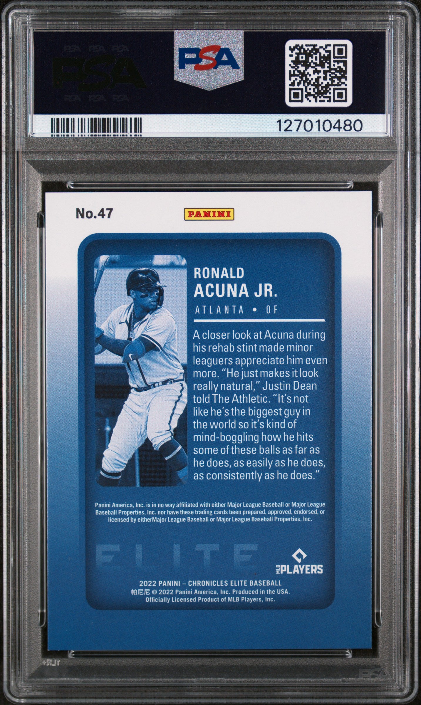 2022 Panini Chronicles Elite Green Ronald Acuna Jr. #47 /5 PSA 9
