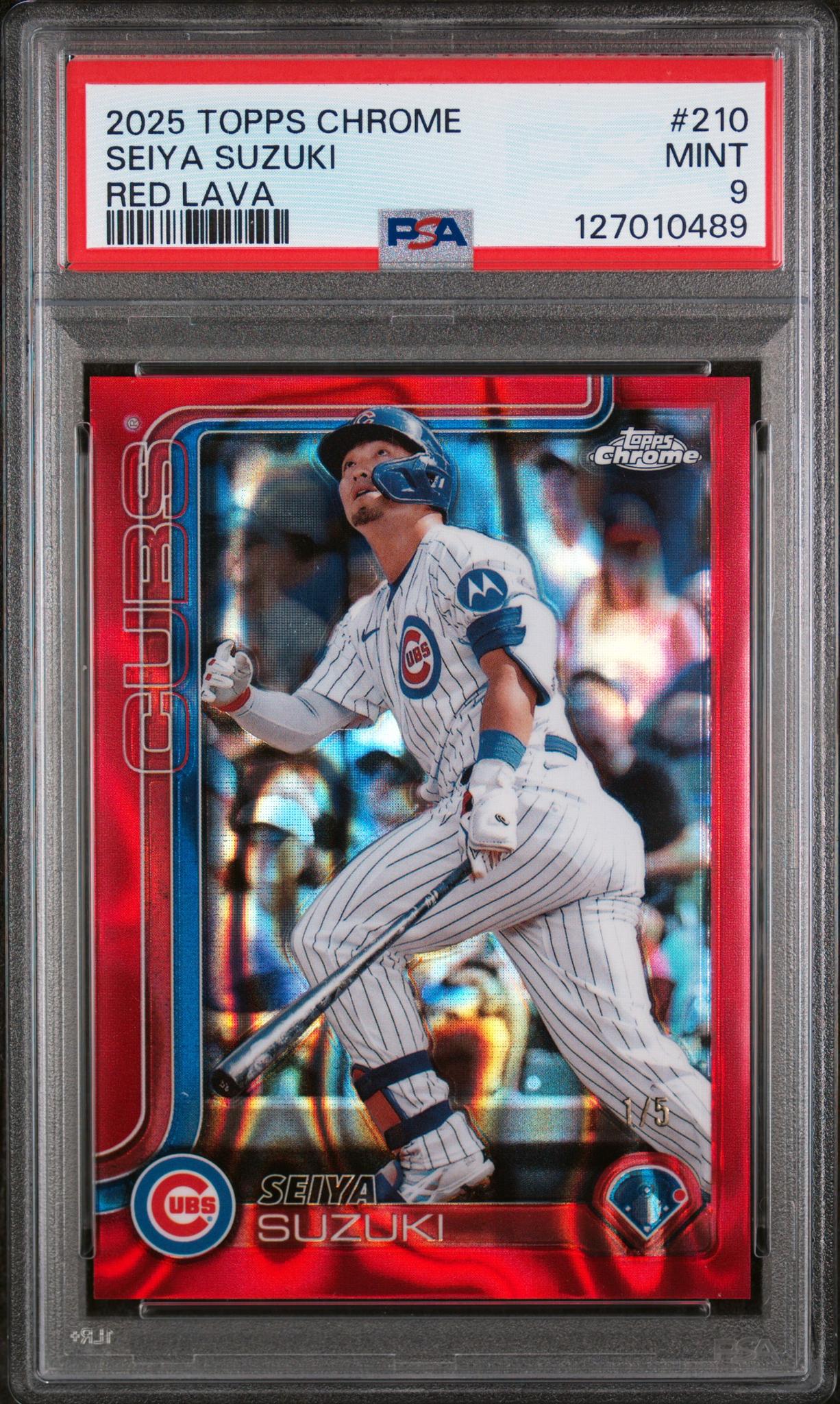 2025 Topps Chrome Red Lava Seiya Suzuki #210 /5 PSA 9