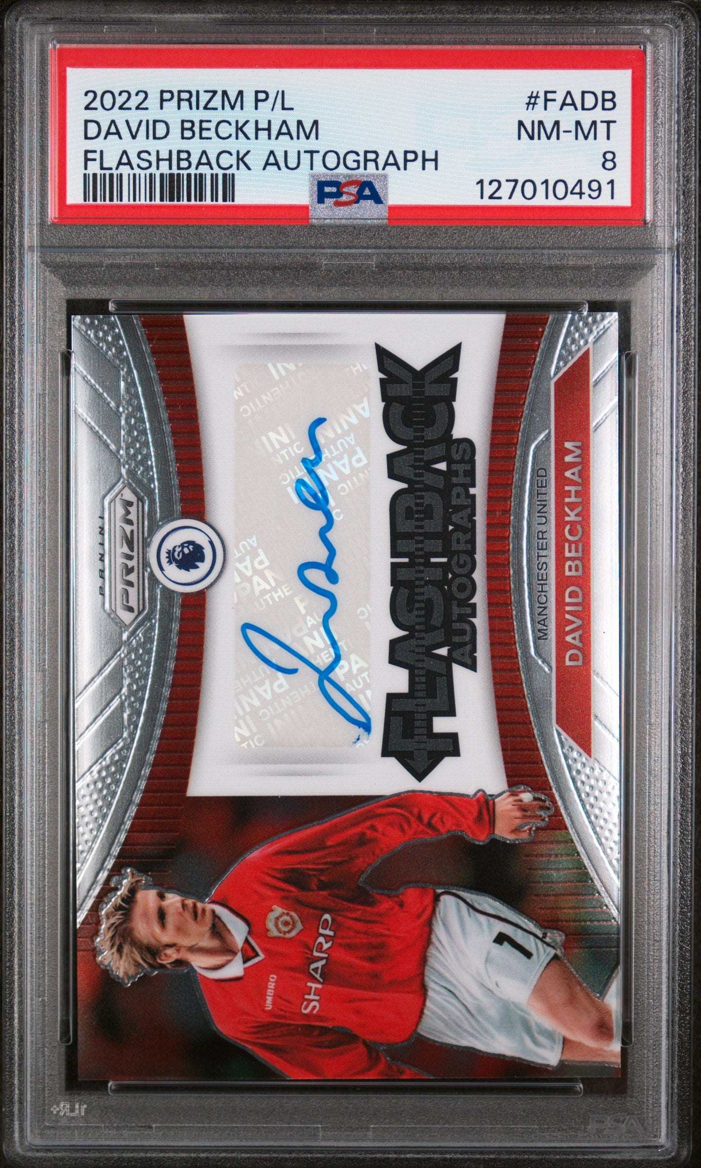2022 Panini Prizm Premier League Flashback Autographs David Beckham #FA-DB PSA 8