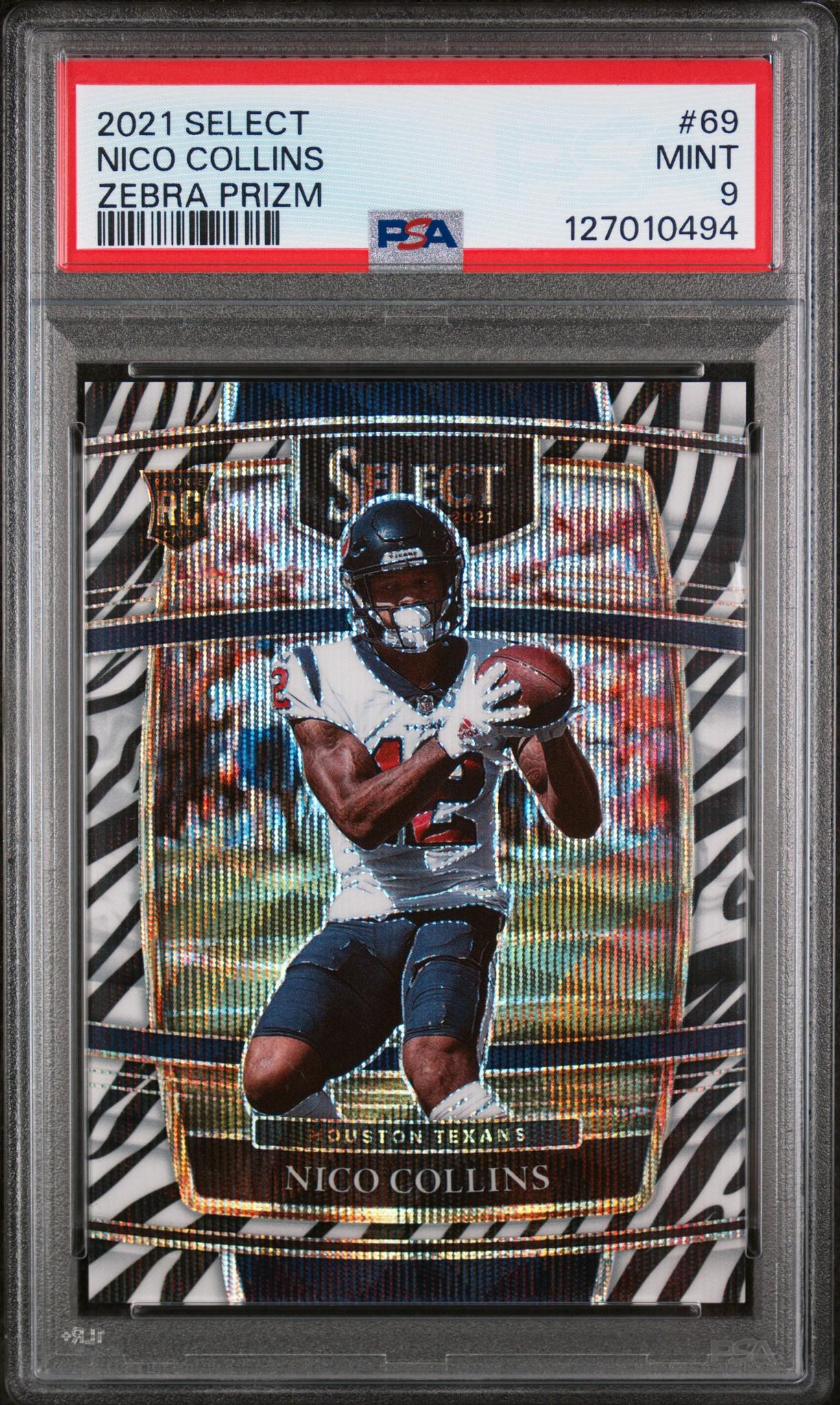 2021 Panini Select Zebra Prizm Nico Collins #69 PSA 9