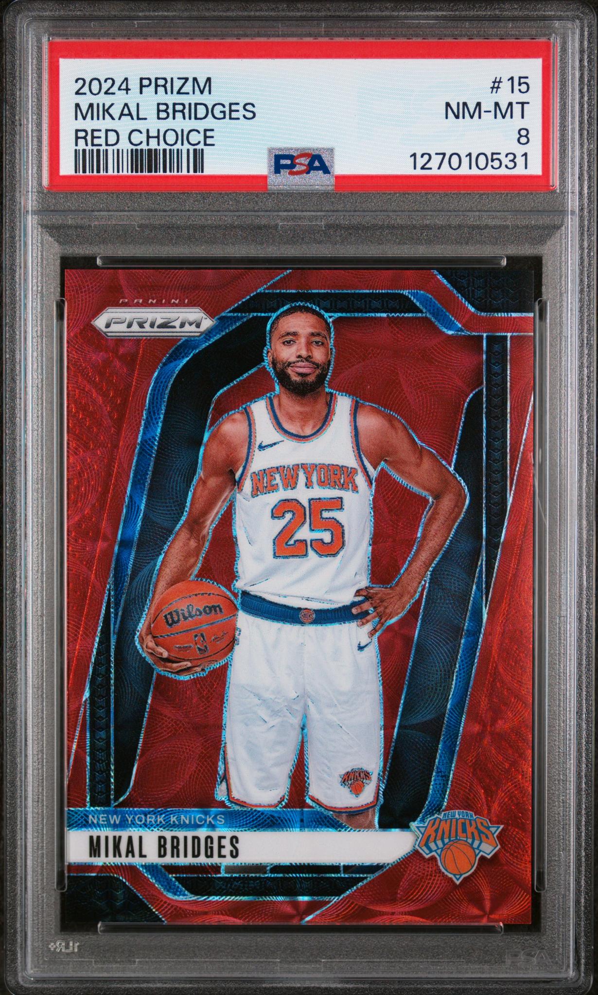 2024 Panini Prizm Red Choice Mikal Bridges #15 /88 PSA 8