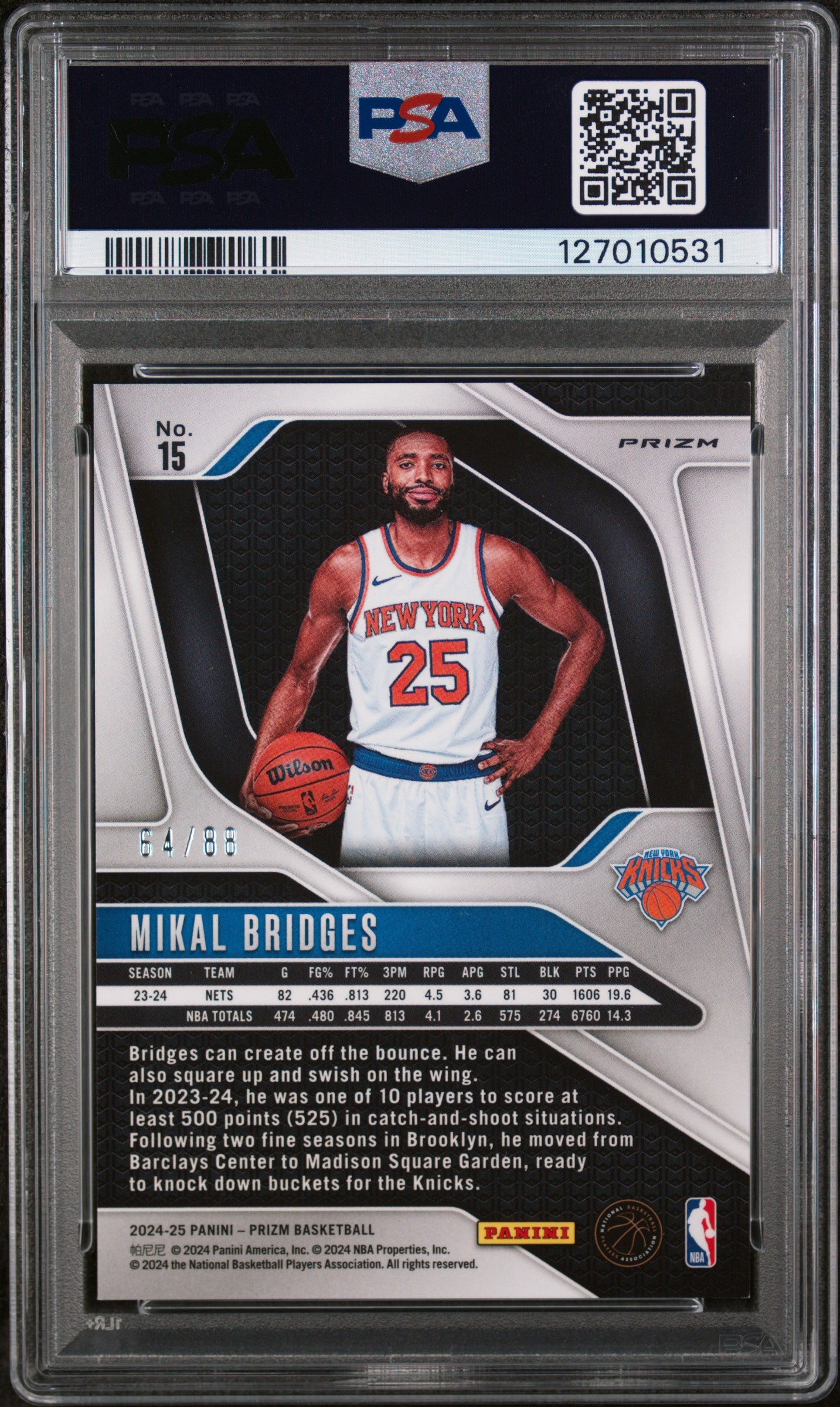 2024 Panini Prizm Red Choice Mikal Bridges #15 /88 PSA 8