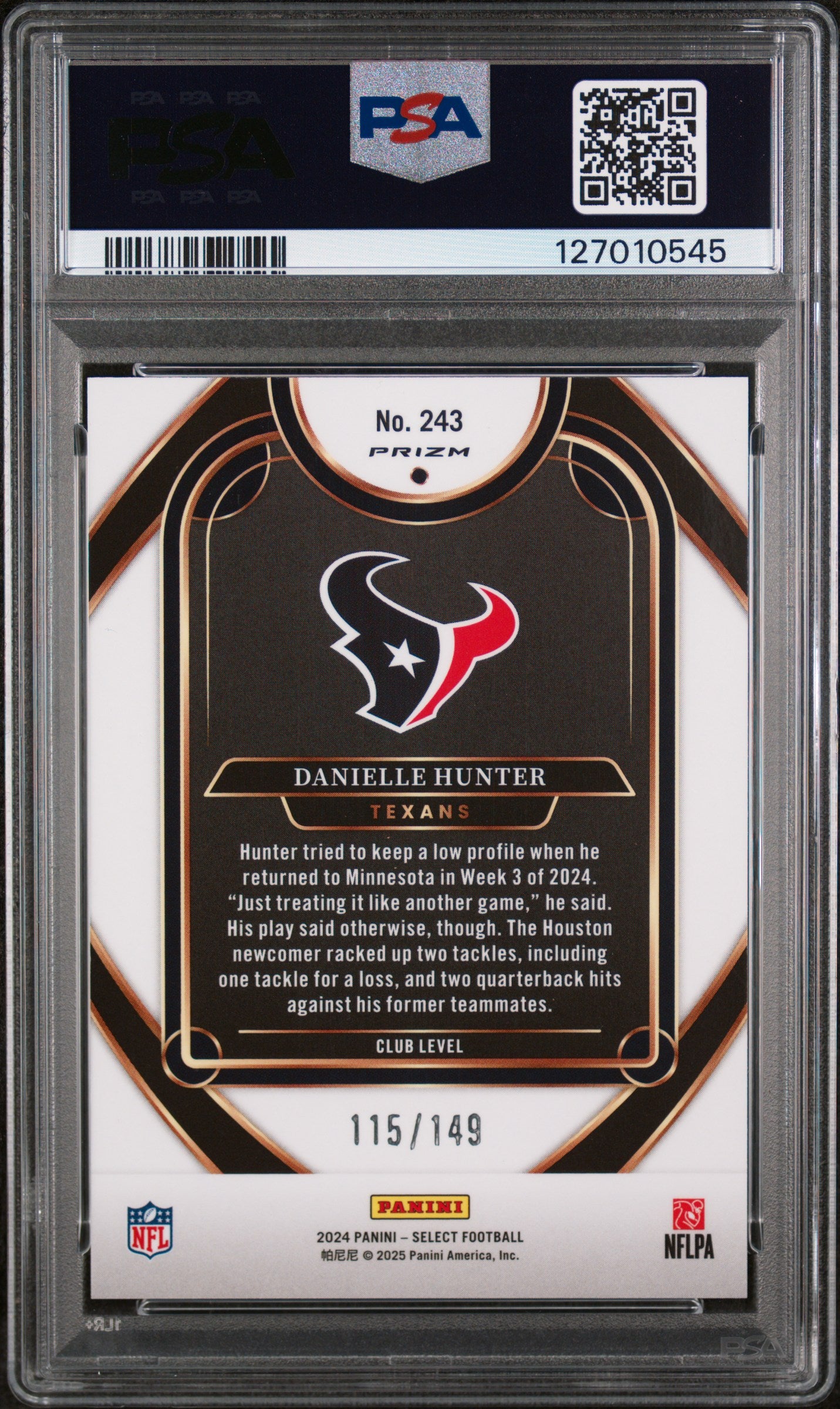 2024 Panini Select Prizm Tri Color Danielle Hunter #243 /149 PSA 10