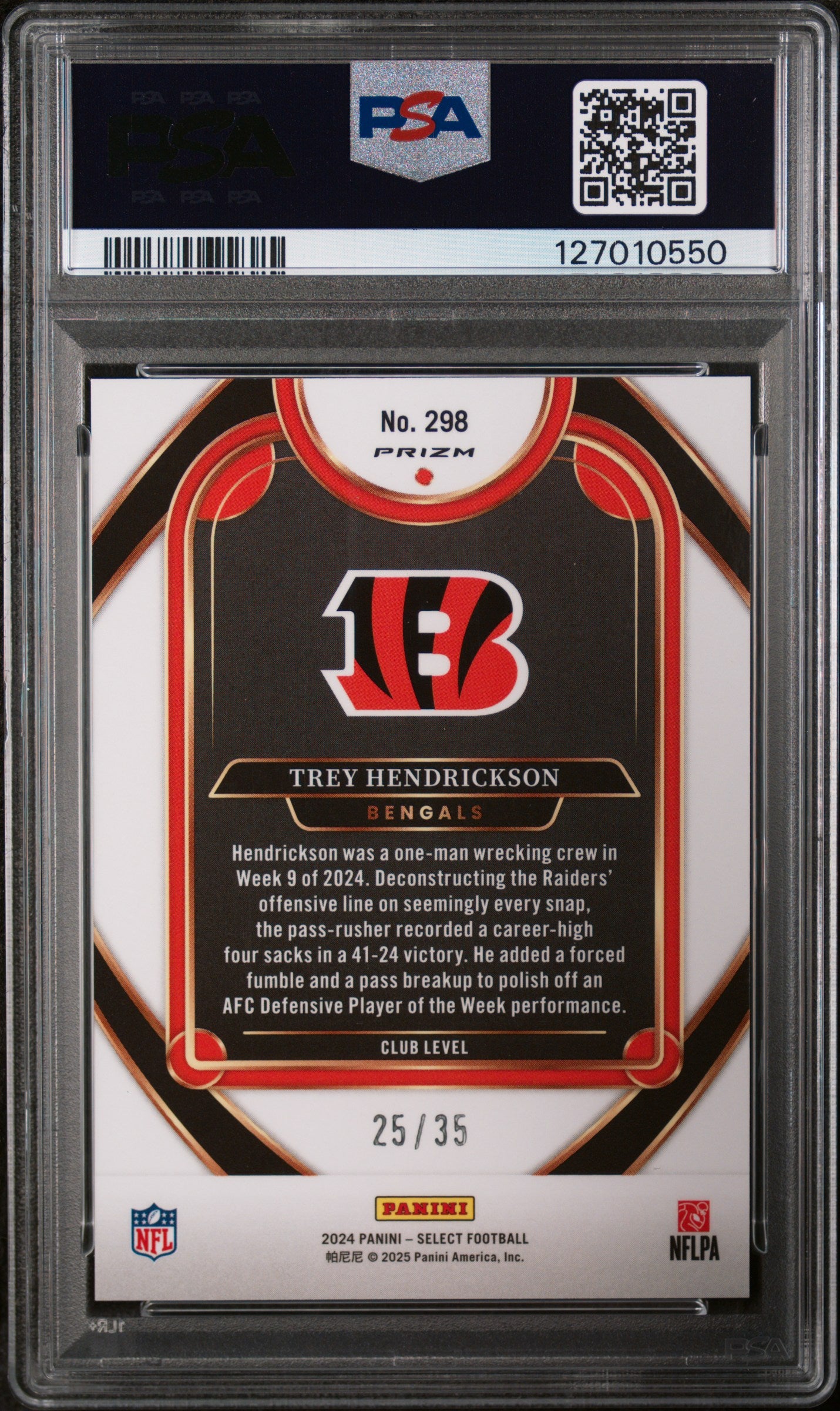 2024 Panini Select Prizm White Trey Hendrickson #298 /35 PSA 10