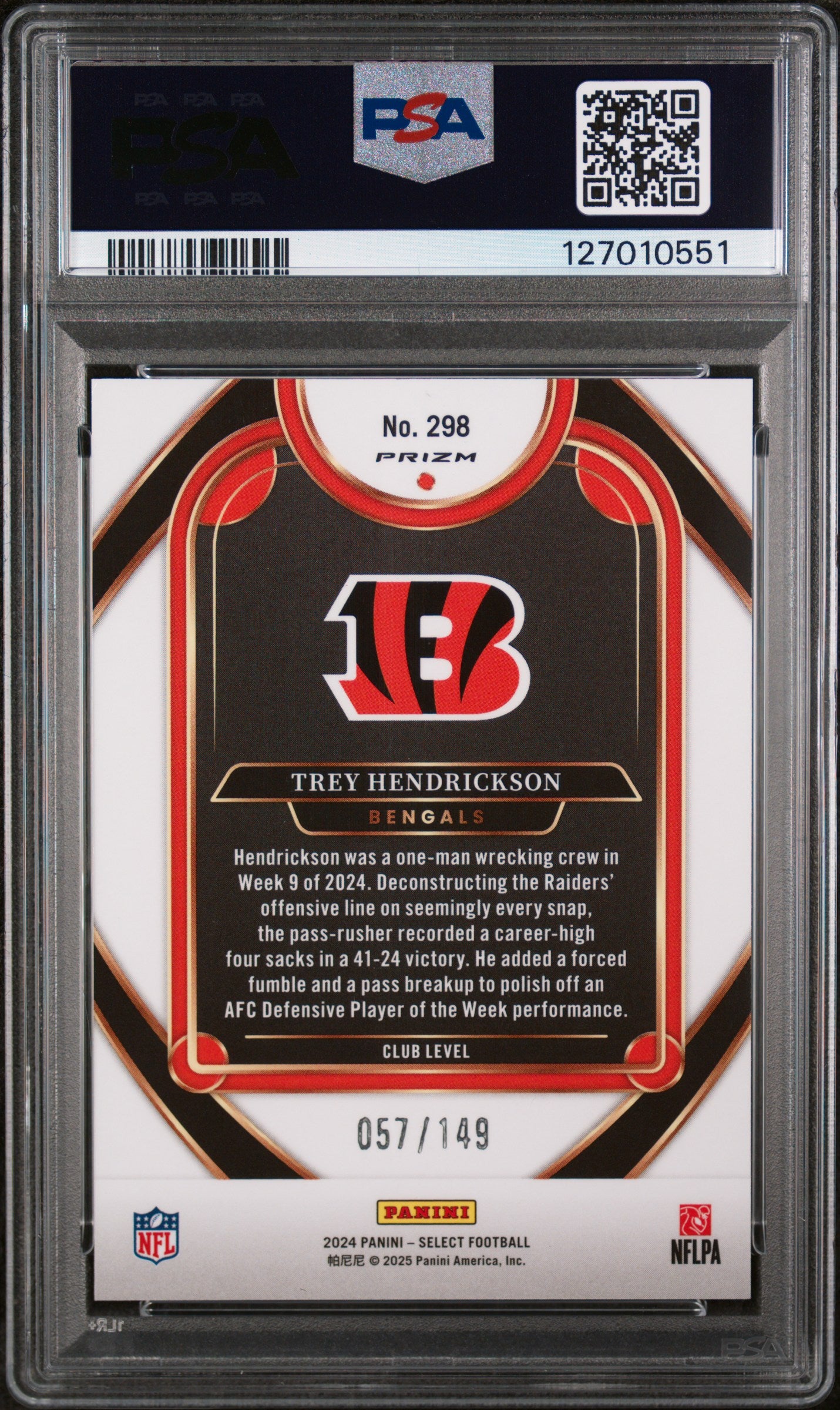 2024 Panini Select Prizm Tri Color Trey Hendrickson #298 /149 PSA 10
