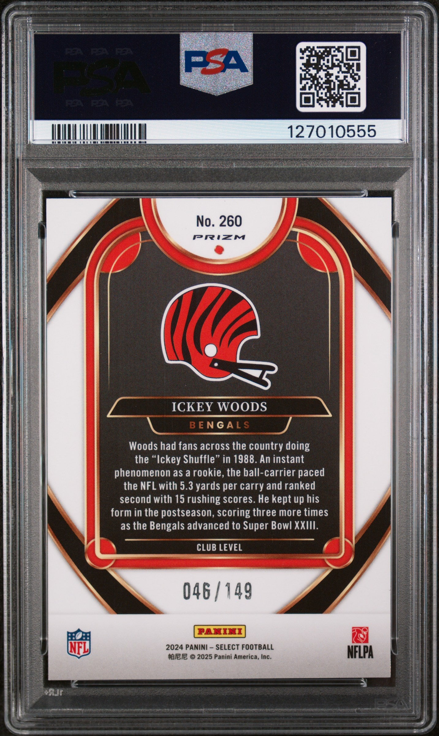 2024 Panini Select Prizm Tri Color Ickey Woods #260 /149 PSA 10