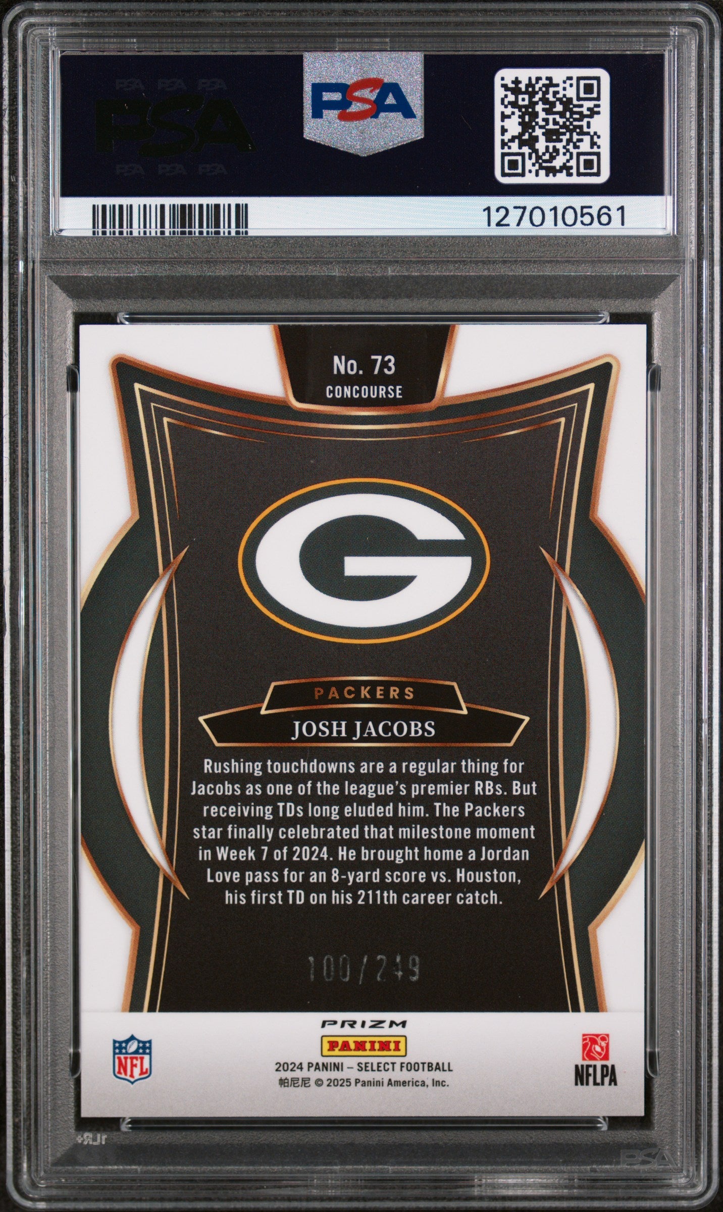 2024 Panini Select Prizm Blue Josh Jacobs #73 /249 PSA 8