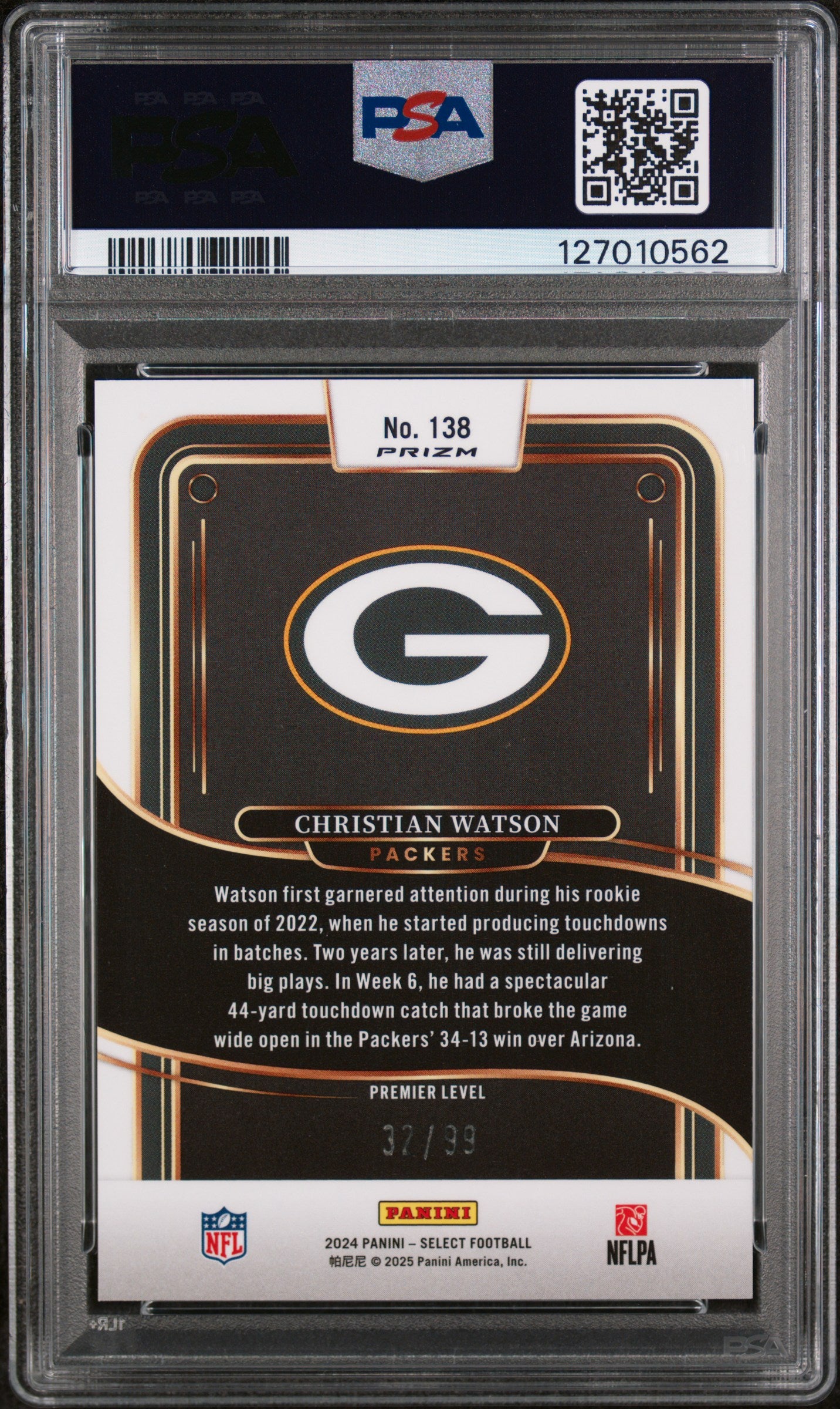 2024 Panini Select Light Blue Prizm Christian Watson #138 /39 PSA 10