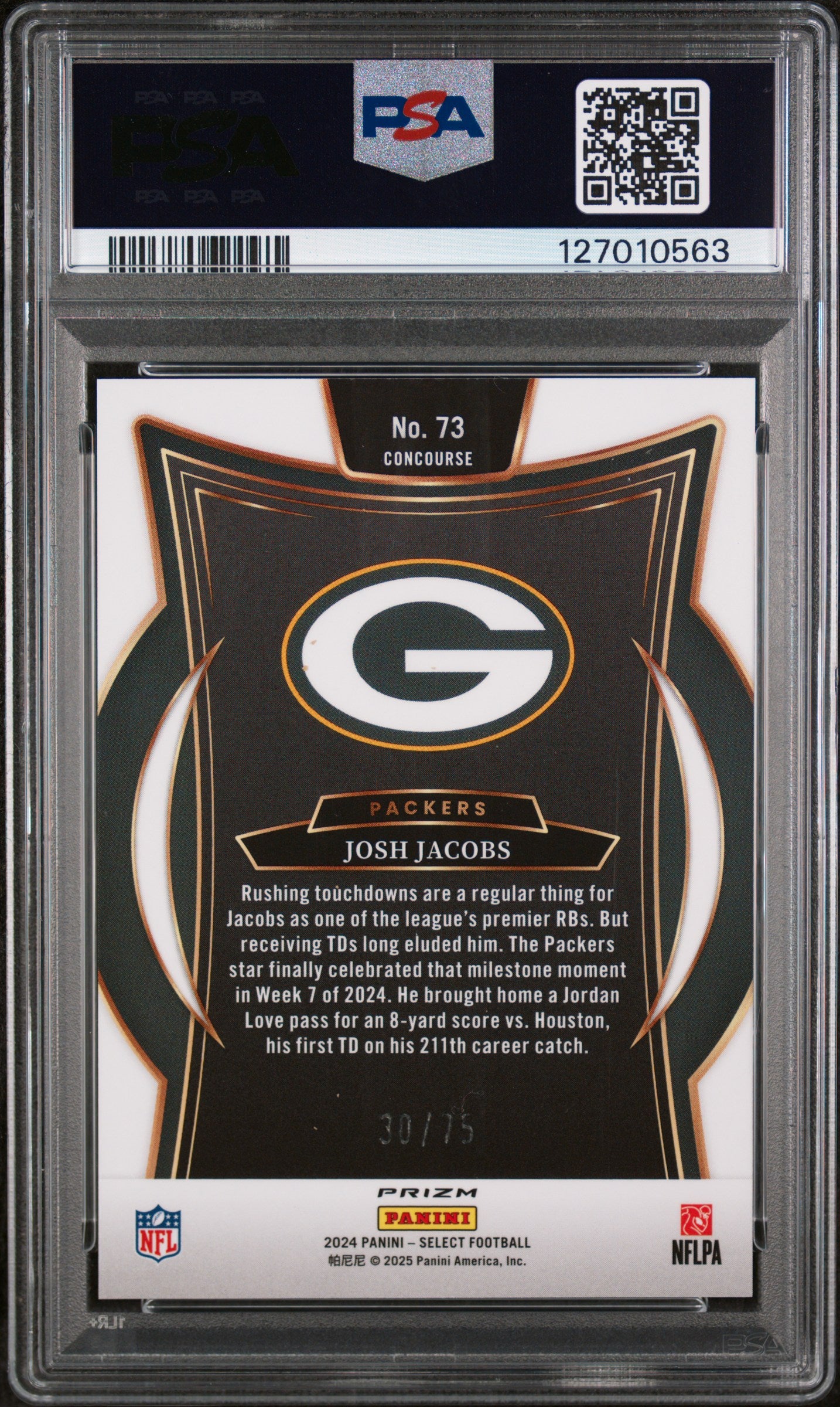 2024 Panini Select Prizm Purple Josh Jacobs #73 /75 PSA 10