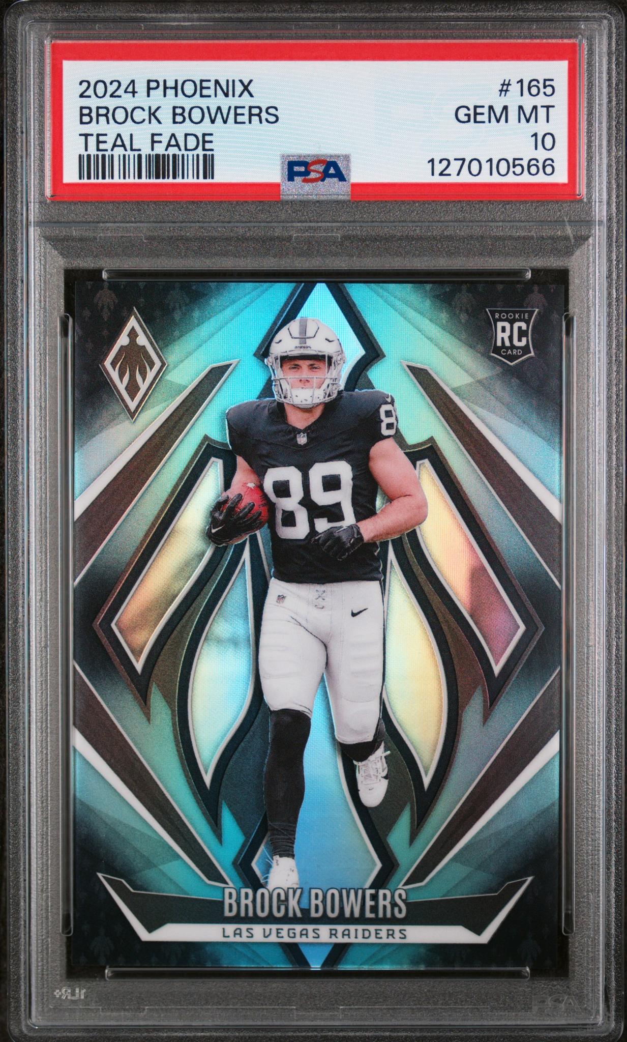 2024 Panini Phoenix Teal Fade Brock Bowers #165 /112 PSA 10