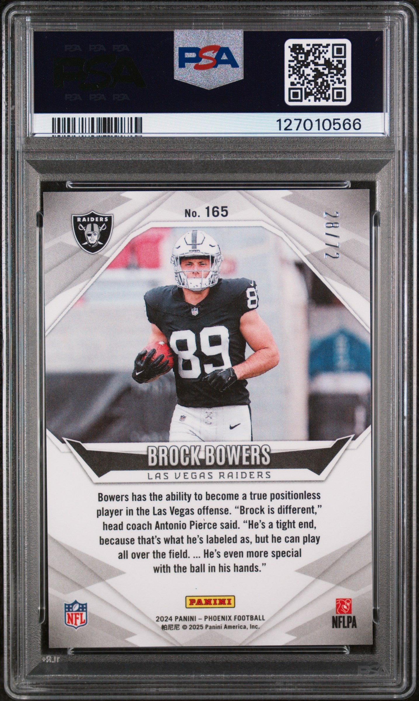 2024 Panini Phoenix Teal Fade Brock Bowers #165 /112 PSA 10