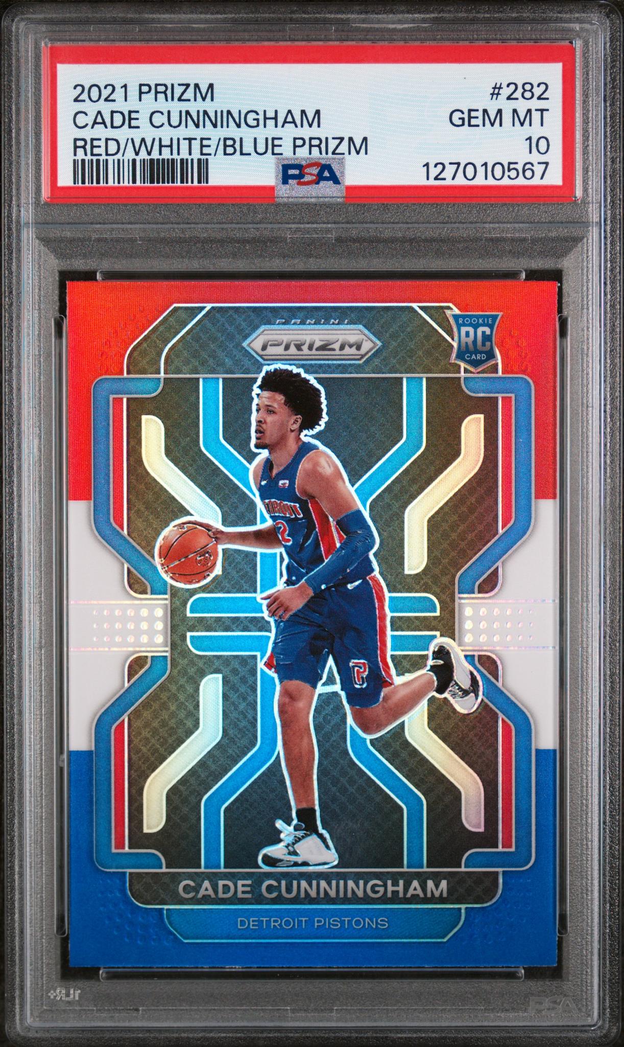 2021 Panini Prizm Red White and Blue Prizm Cade Cunningham #282 PSA 10