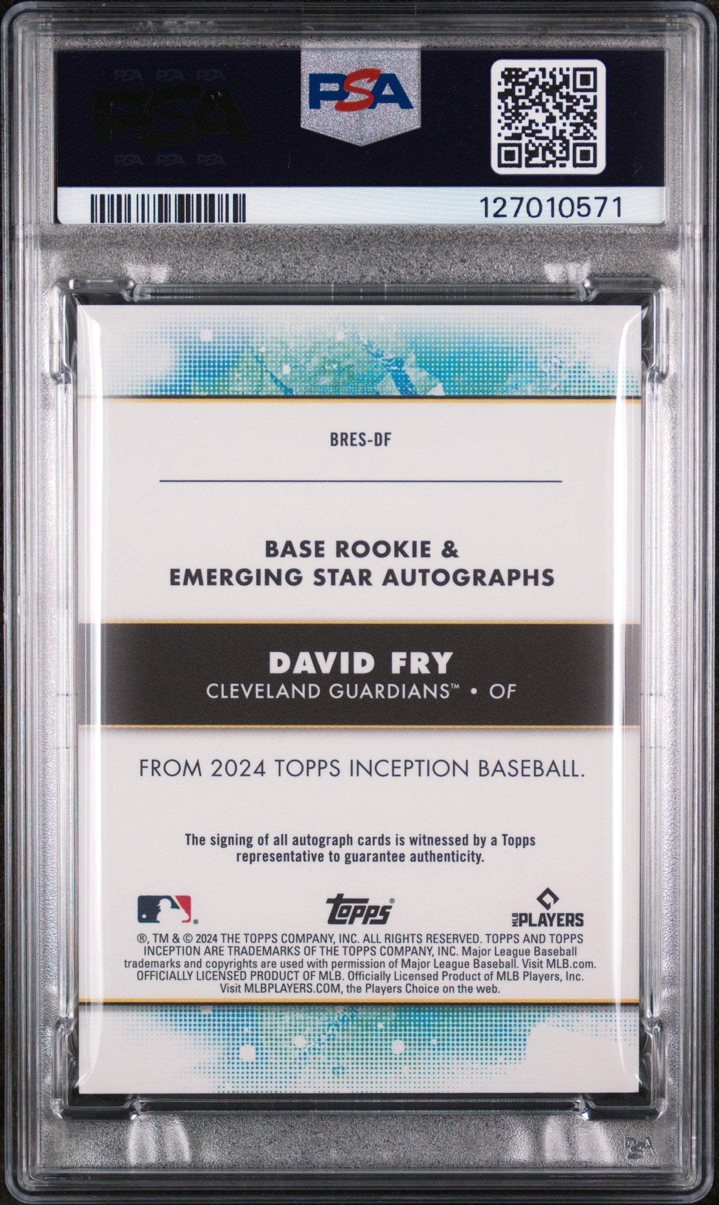 2024 Topps Inception Base Rookie and Emerging Star Autographs Aqua David Fry #BRESDF /50 PSA 9