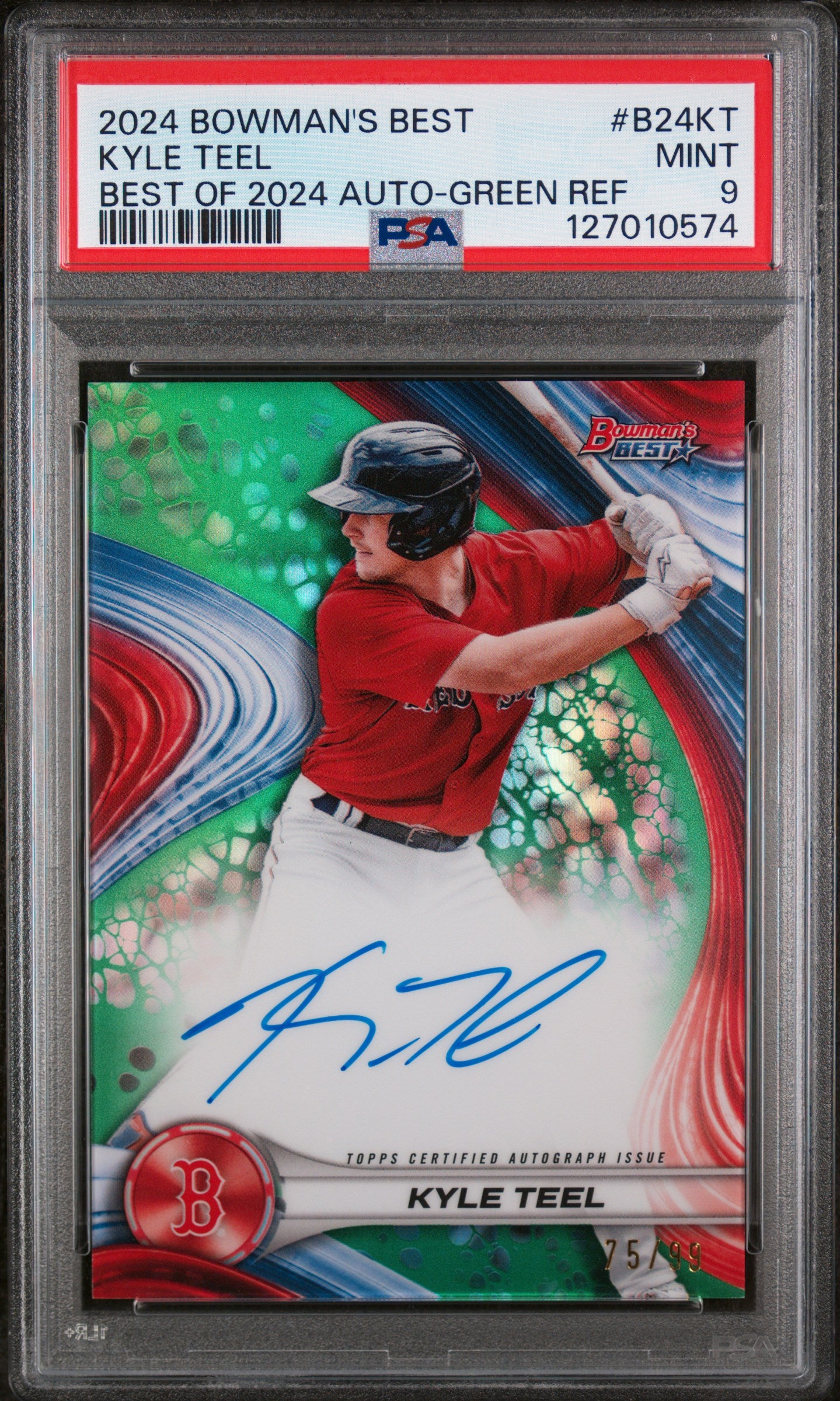2024 Bowman's Best Best of 2024 Autographs Green Refractor Kyle Teel #B24KT /99 PSA 9
