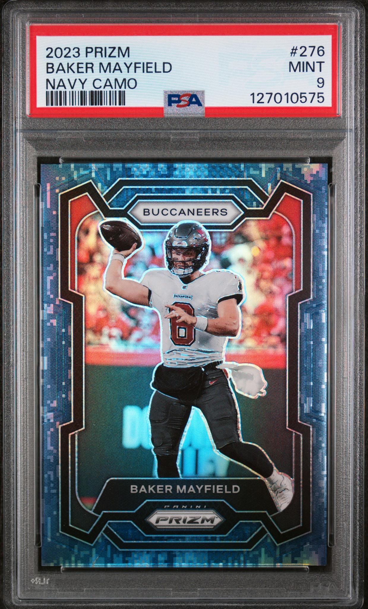 2023 Panini Prizm Navy Camo Prizm Baker Mayfield #276 /25 PSA 9
