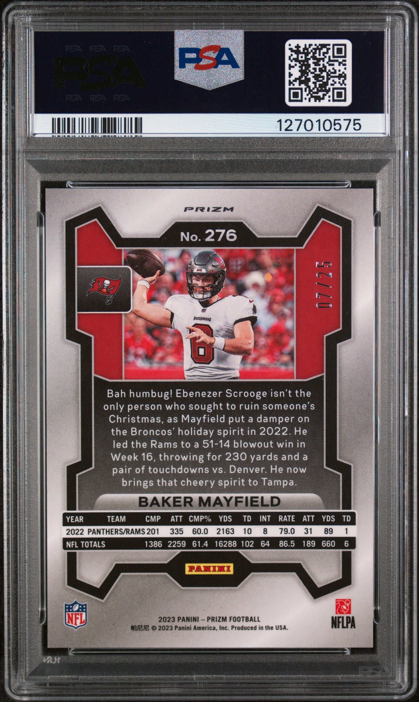 2023 Panini Prizm Navy Camo Prizm Baker Mayfield #276 /25 PSA 9