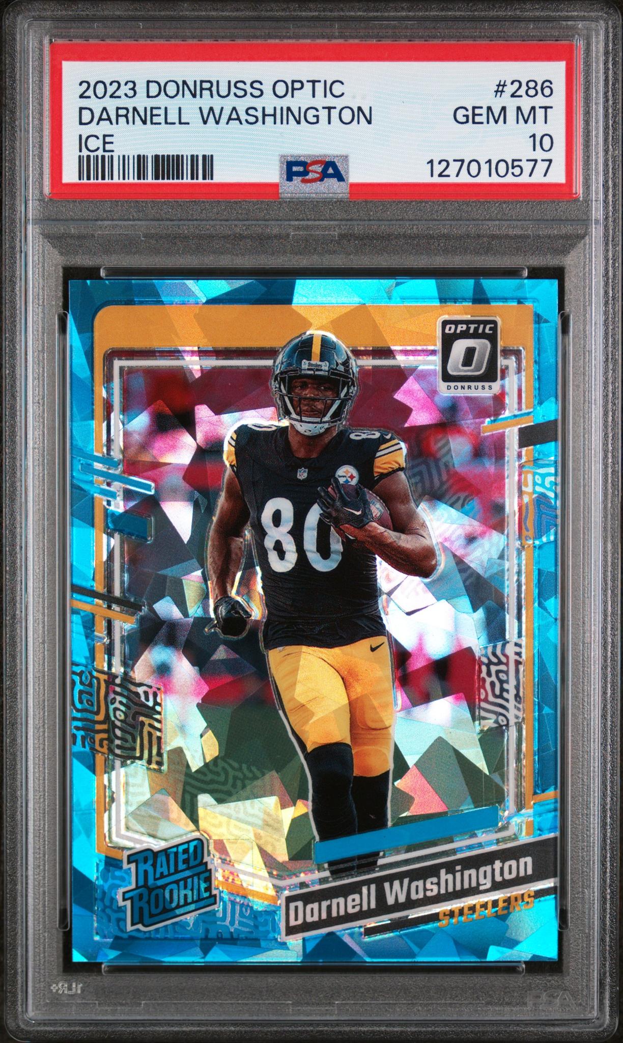2023 Donruss Optic Ice Darnell Washington #286 /15 PSA 10