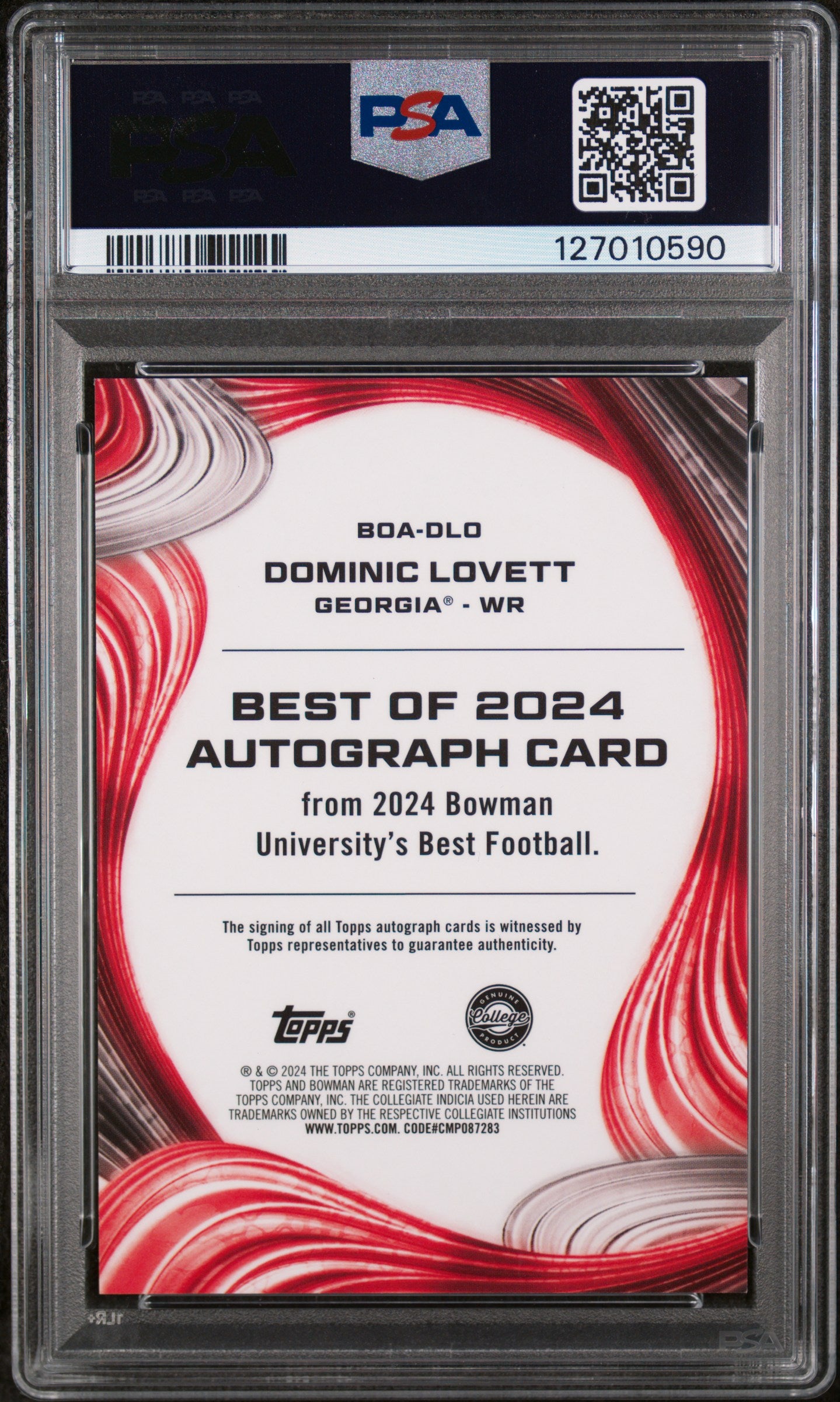 2024 Bowman Best University Best of 2024 Autographs Red Refractor Dominic Lovett #DLO /10 PSA 9