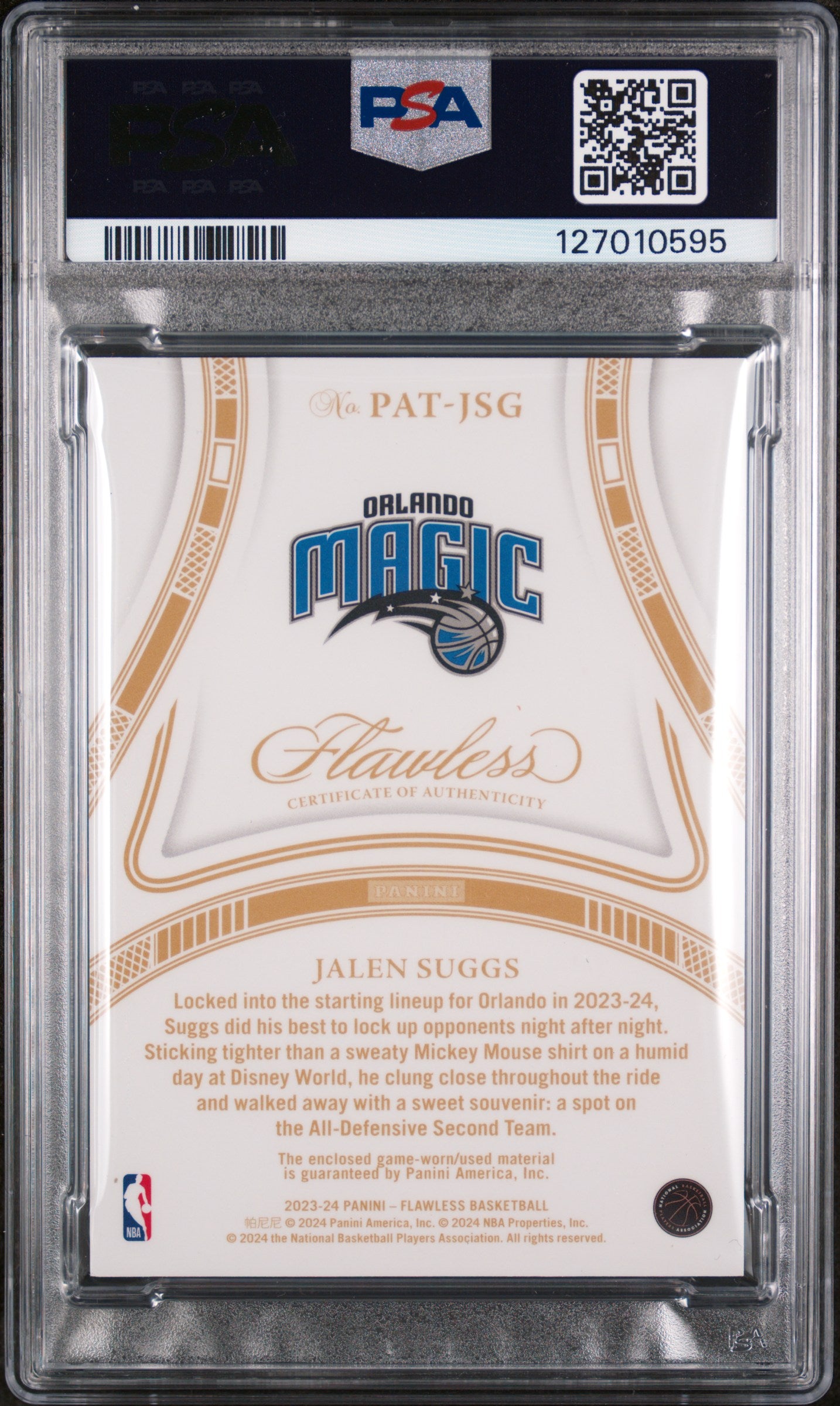 2023 Panini Flawless Patches Emerald Jalen Suggs #PATJSG PSA 9