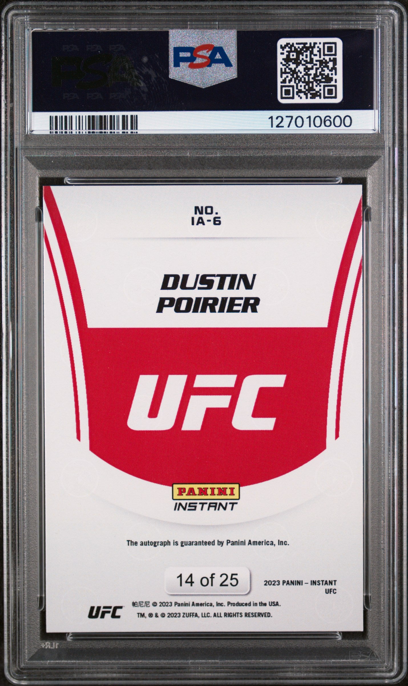 2023 Panini Instant UFC Instant Access Dustin Poirier #IA6 /25 PSA 10