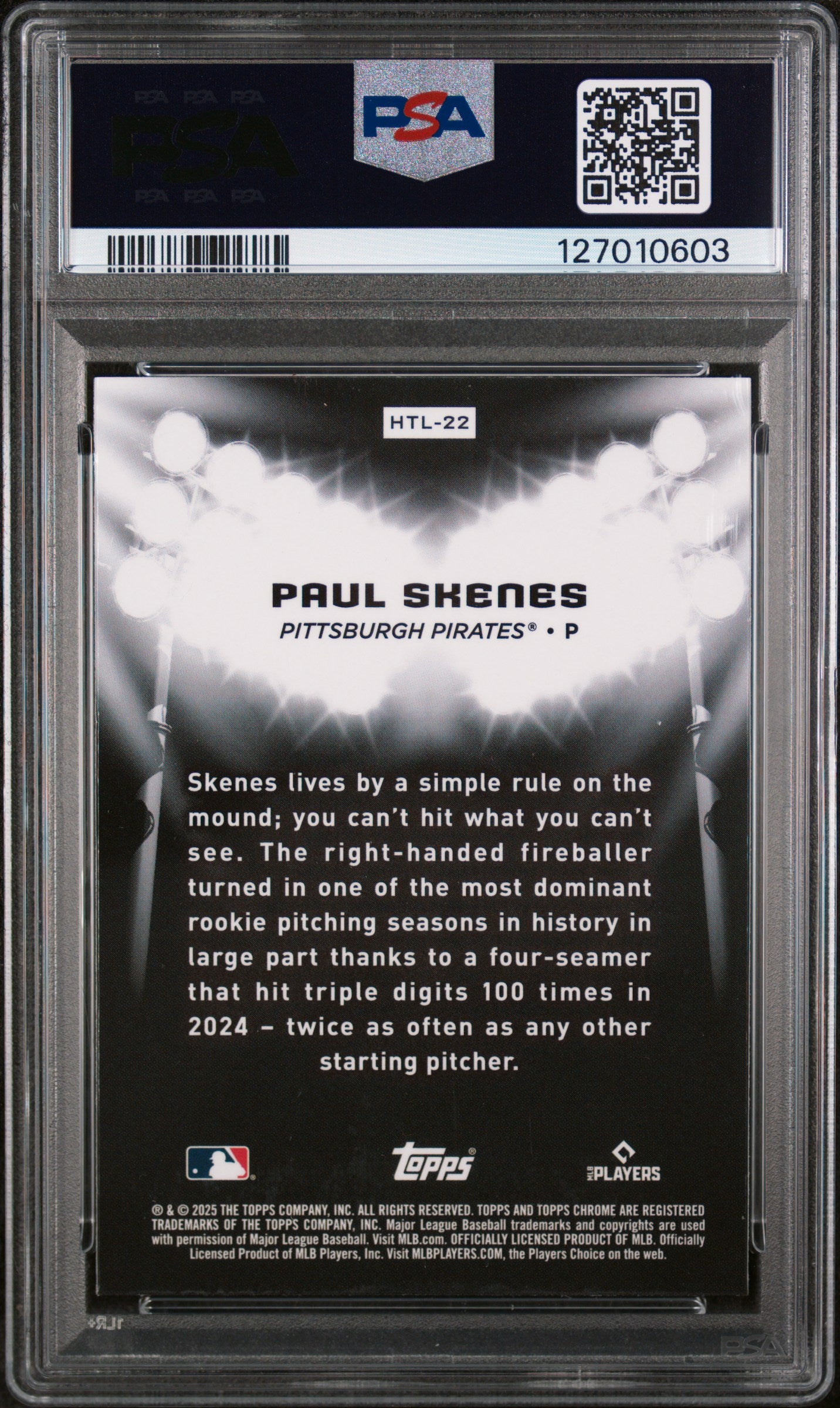 2025 Topps Chrome Black Hit the Lights Paul Skenes #HTL22 PSA 10