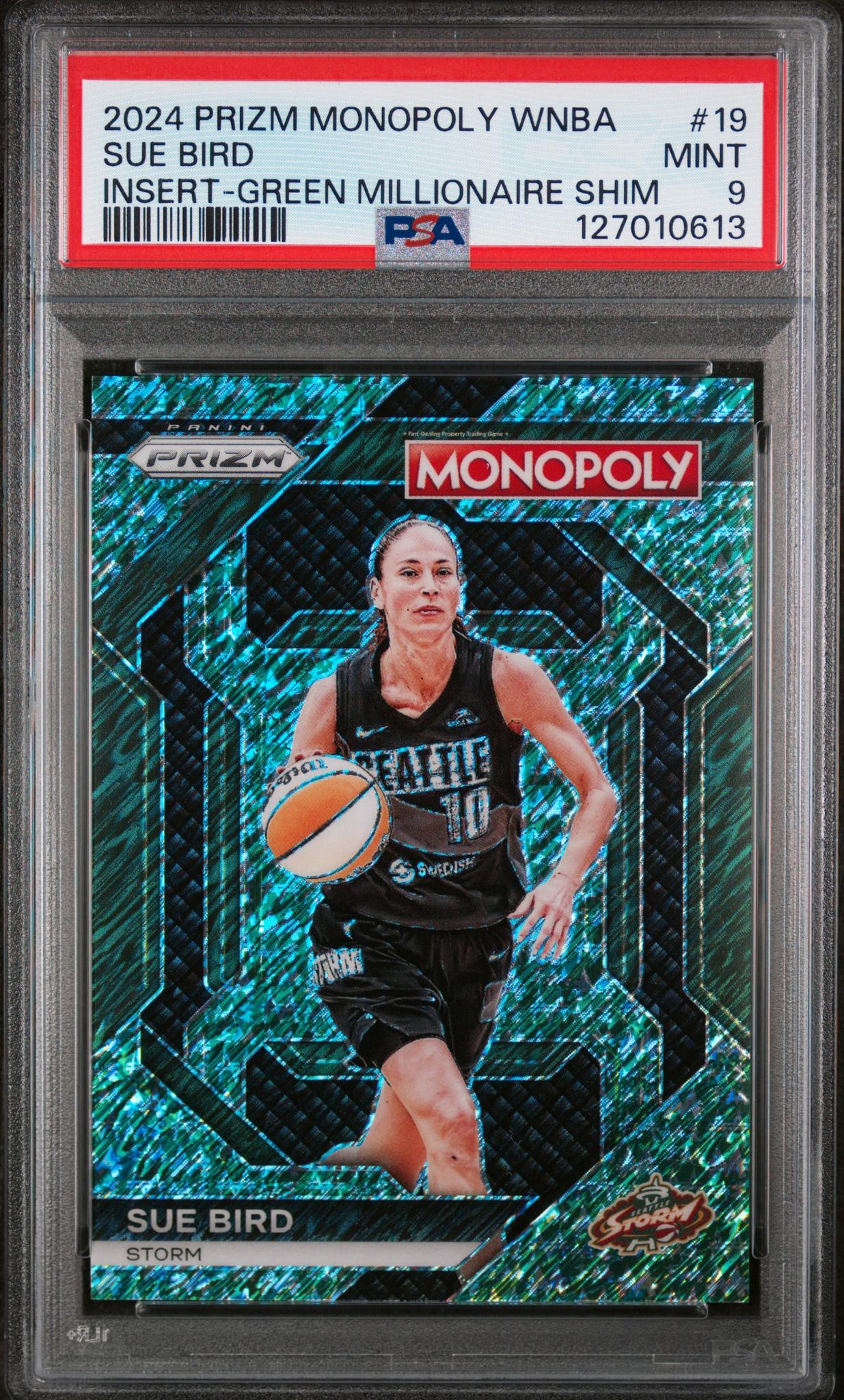 2024 Panini Prizm Monopoly WNBA Insert Green Millionaire Shimmer Sue Bird #19 /20 PSA 9