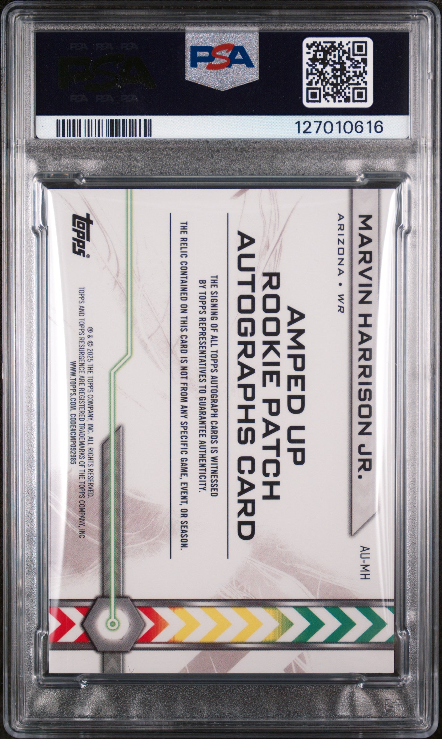 2024 Topps Resurgence Amped Up Rookie Patch Autographs White Surge Marvin Harrison Jr. #AUMH /125 PSA 9