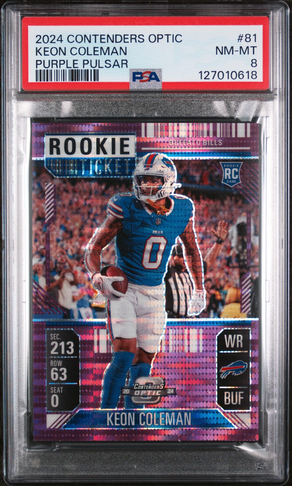2024 Panini Contenders Optic Purple Pulsar Keon Coleman #81 /37 PSA 8