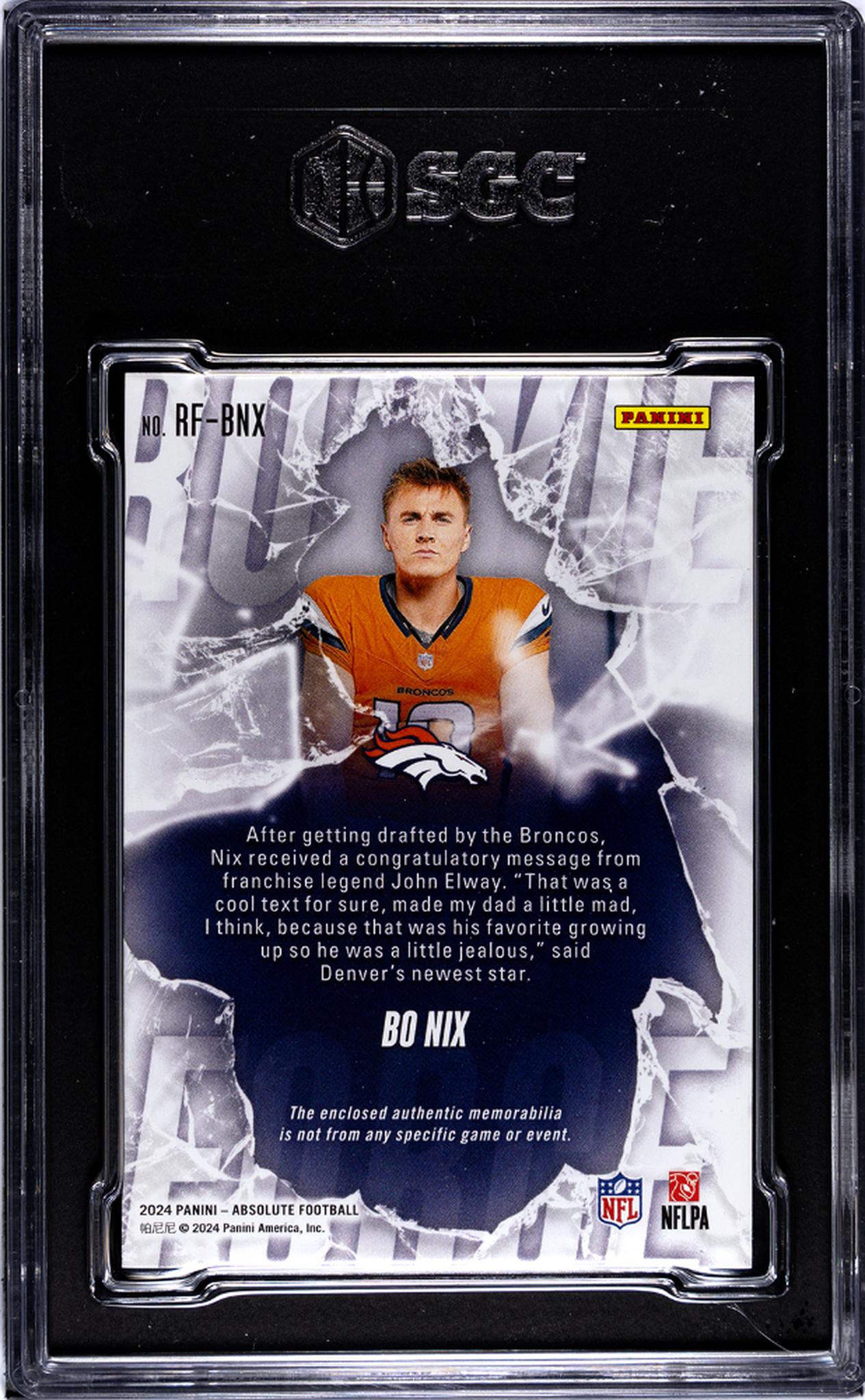 2024 Absolute #RF-BNX Bo Nix Rookie Force Material SGC 9