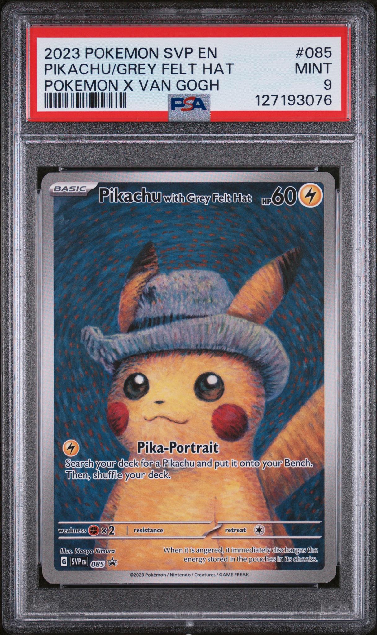 2023 Pokemon Black Star Promo Pokemon X Van Gogh Pikachu With Grey Felt Hat #085 PSA 9