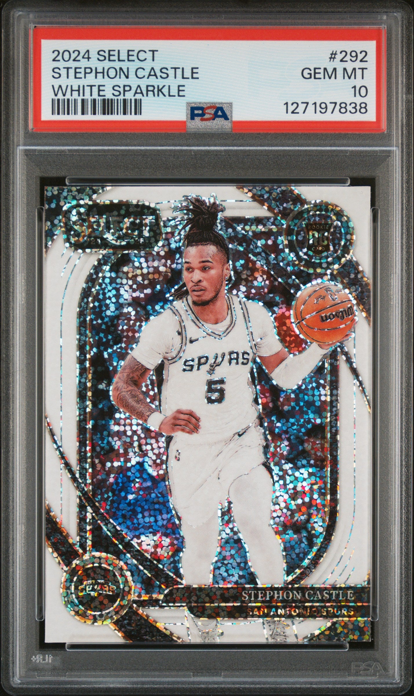 2024 Panini Select White Sparkle Stephon Castle #292 RC Courtside PSA 10