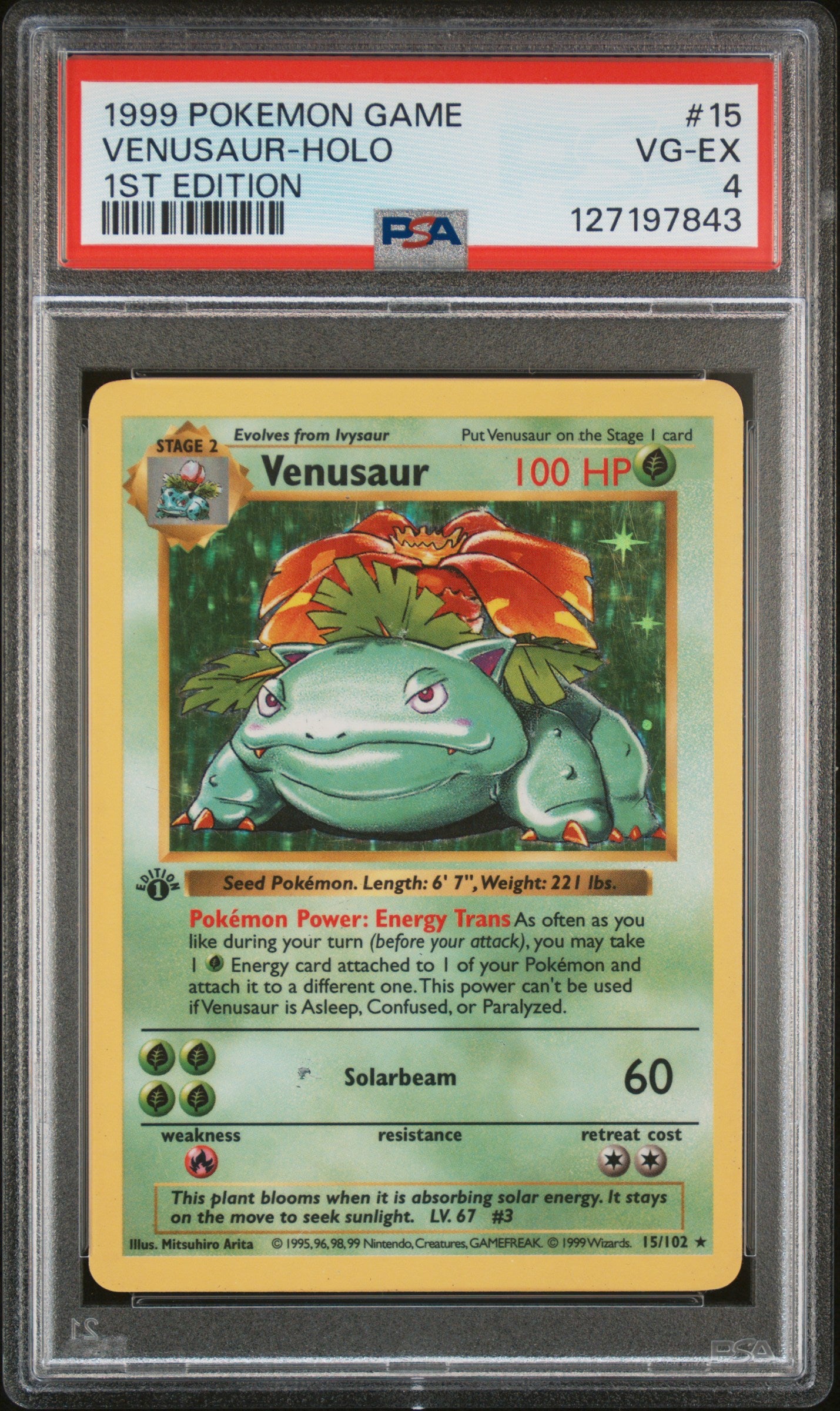 1999 Pokémon Base Set Venusaur #15/102 1st Edition Holo PSA 4