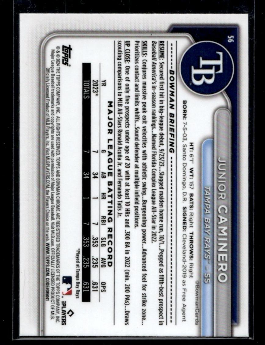 2023 Bowman Chrome Green Junior Caminero #56 RC /99