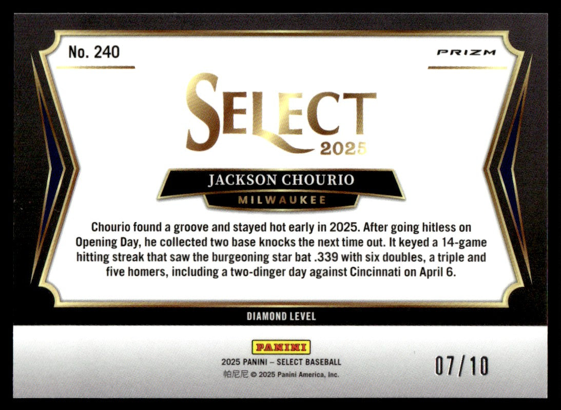 2025 Select #240 Jackson Chourio Gold /10 Diamond Level