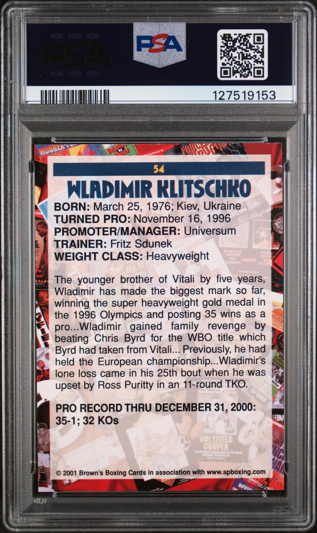 2001 Brown's Boxing Wladimir Klitschko #54 PSA 8