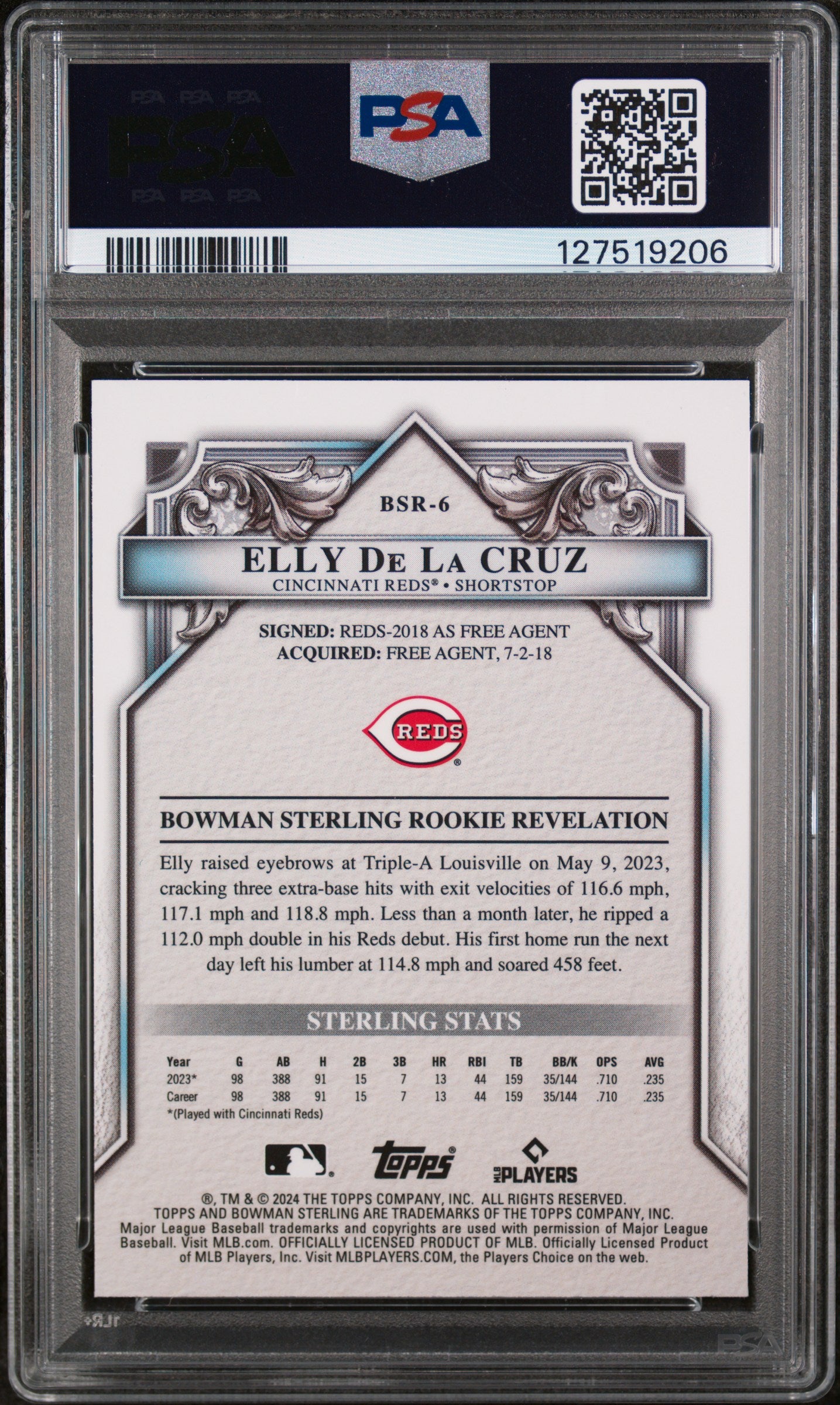 2024 Bowman Sterling Rookies Magenta Refractor Elly De La Cruz #BSR6 /75 PSA 9