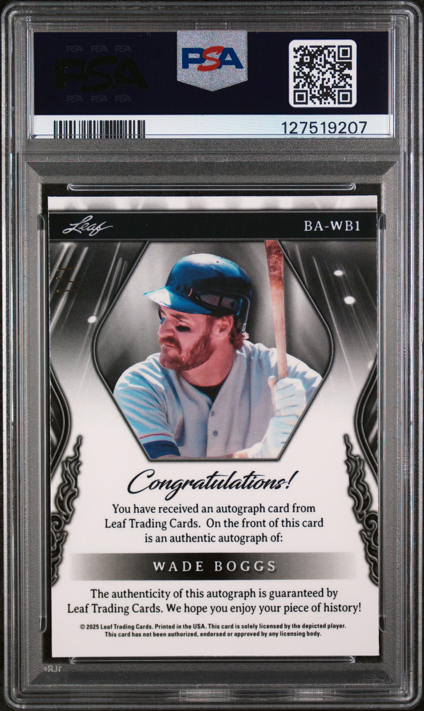 2025 Leaf Metal Sports Heroes Autograph Lava Silver 1/1 Wade Boggs #BAWB1 PSA 9