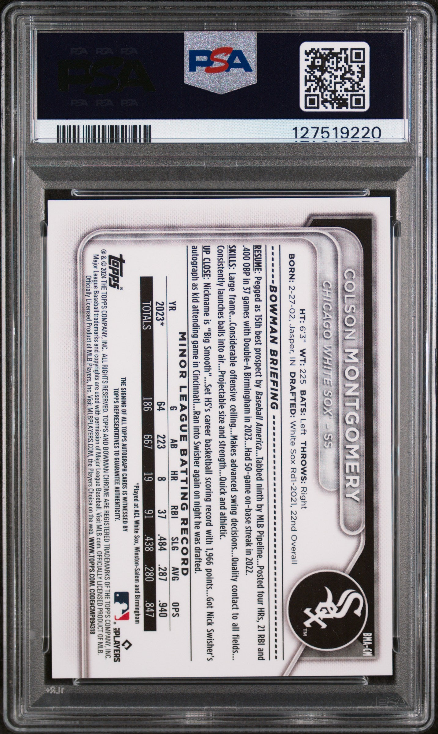 2024 Bowman Mega Box Chrome Bowman Prospect Mega Autographs Prospects Autograph Colson Montgomery #CM PSA 10