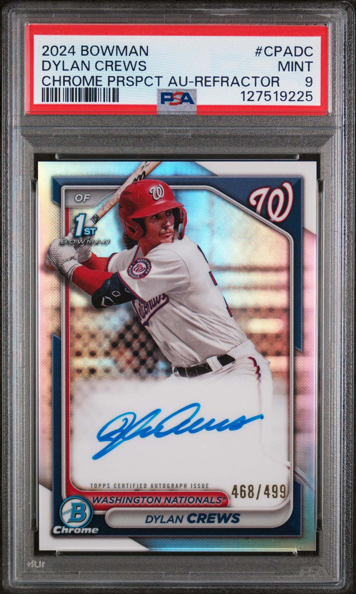 2024 Bowman Chrome Prospect Autograph Refractor Dylan Crews #CPADC /499 PSA 9