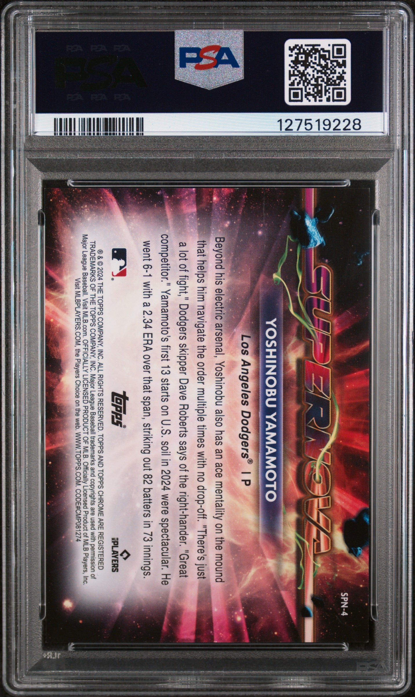 2024 Topps Chrome Cosmic Supernova Black Eclipse Yoshinobu Yamamoto #4 PSA 9