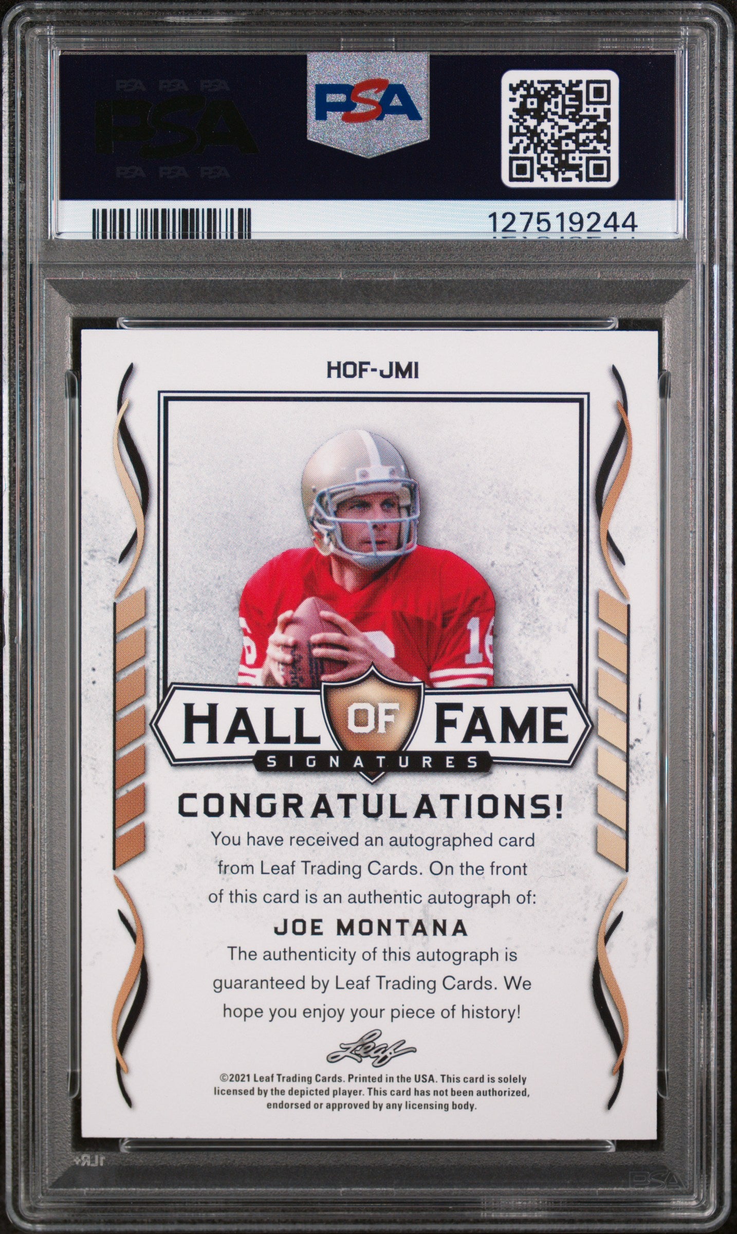 2021 Leaf Signature Hall of Fame Autographs Joe Montana #HOFJM1 PSA 8