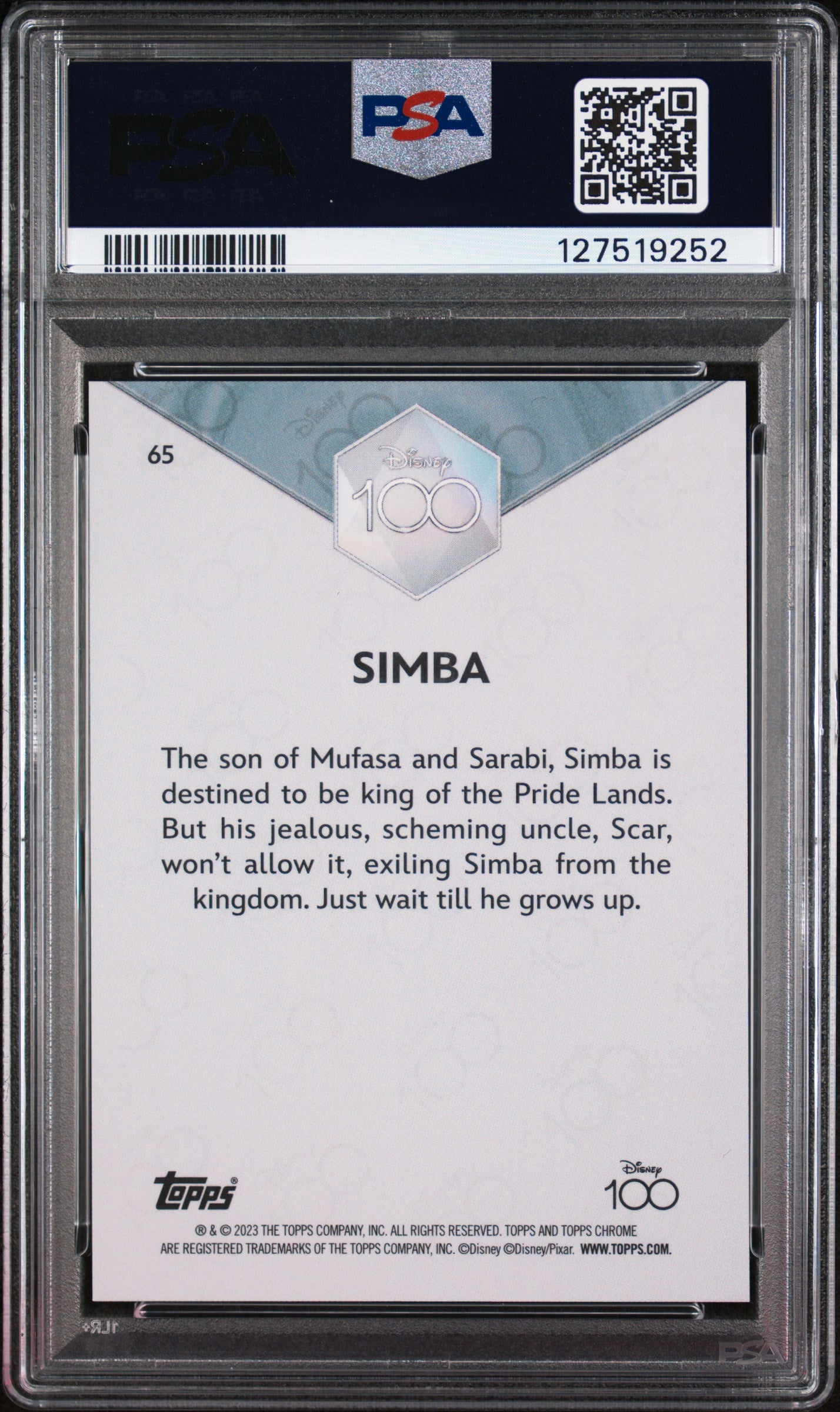 2023 Topps Chrome Disney100 Purple Simba #65 /100 PSA 10