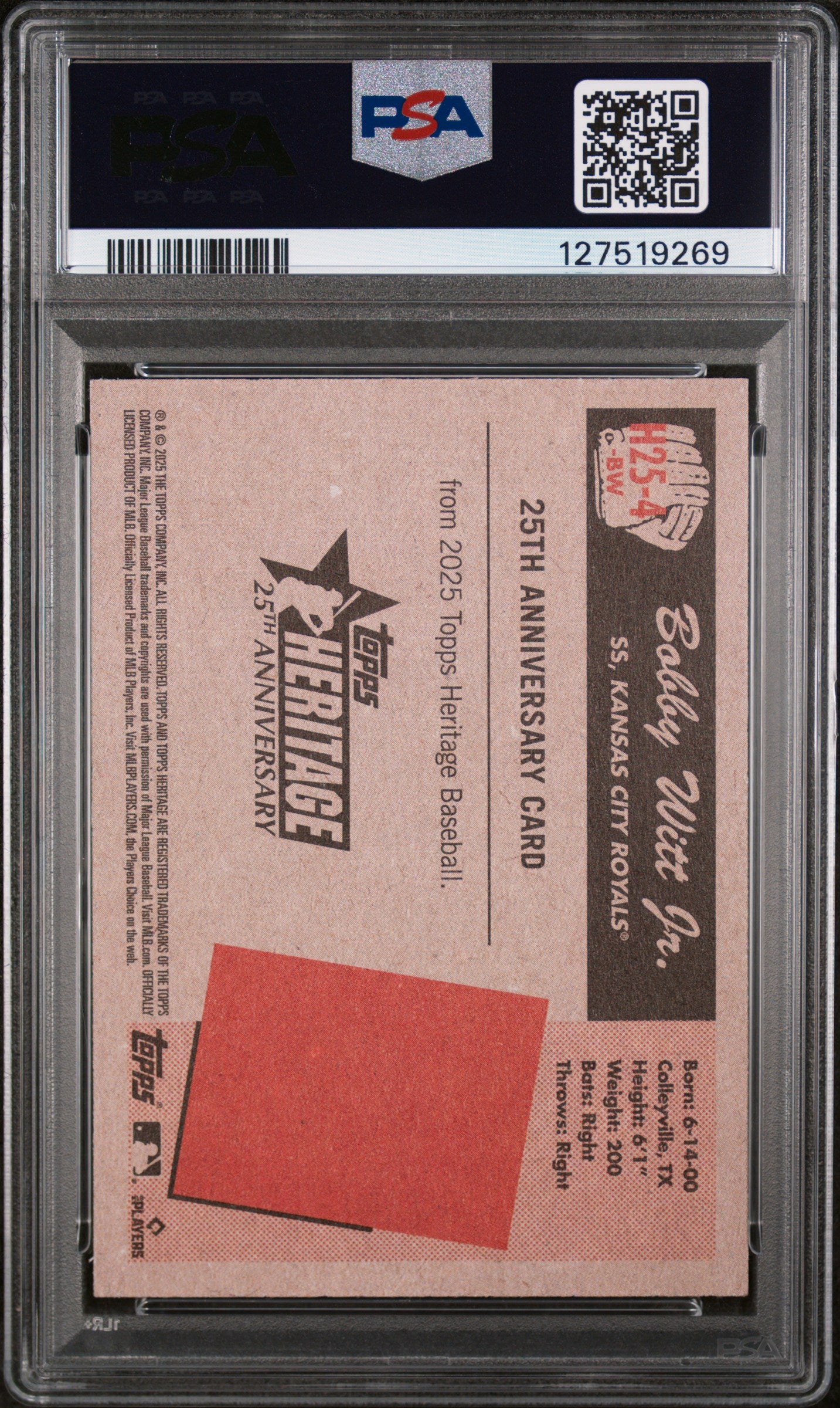 2025 Topps Heritage Bobby Witt Jr. #H25-4 PSA 10