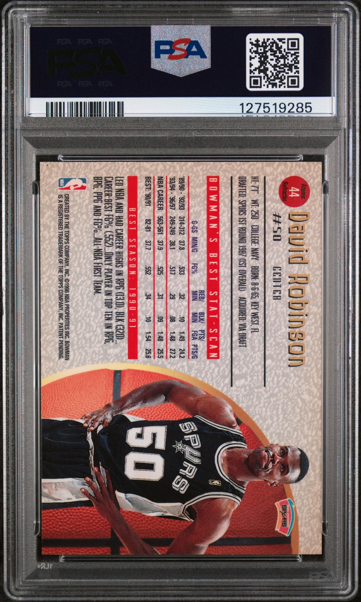 1997 Bowman's Best Atomic Refractor David Robinson #44 PSA 7
