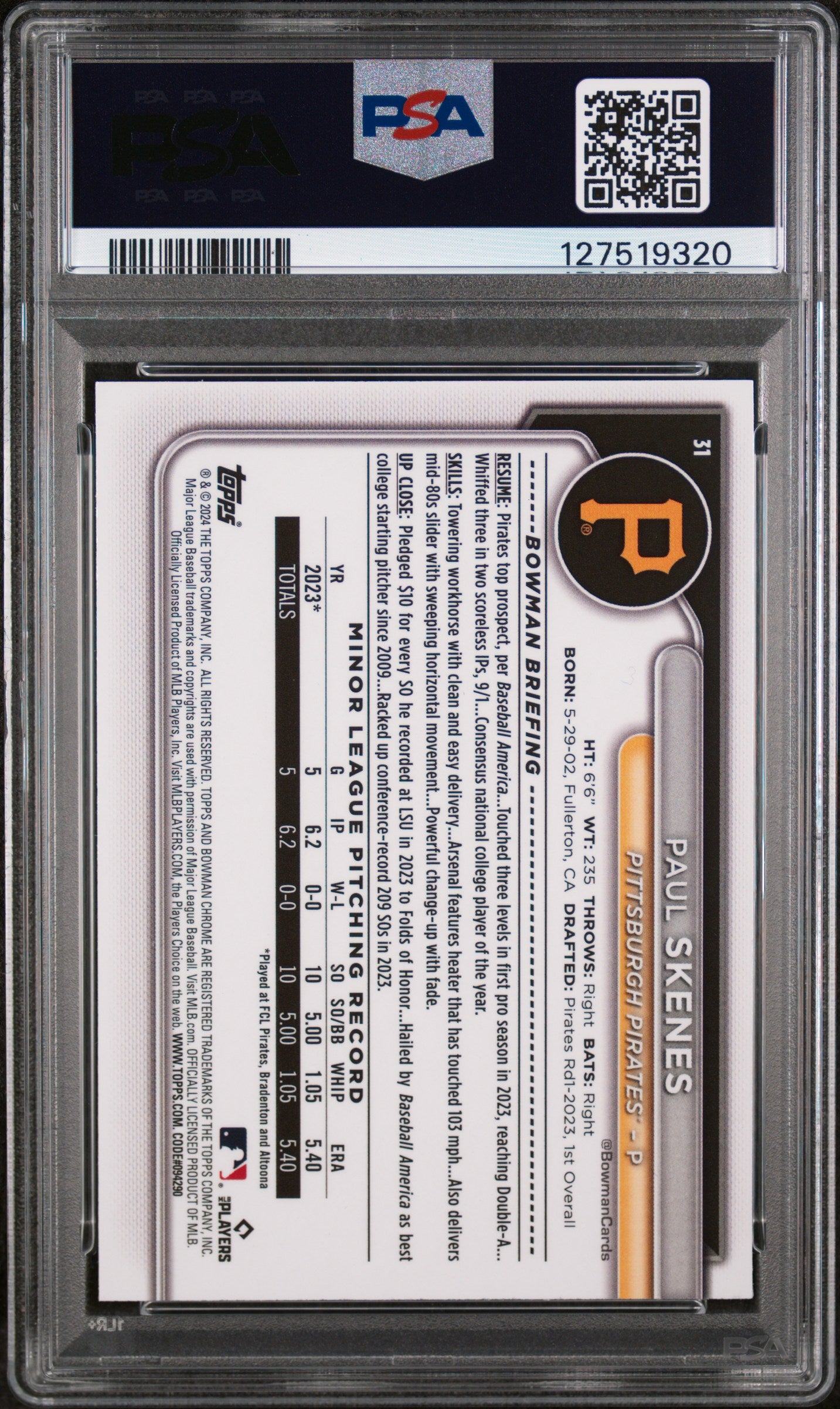 2024 Bowman Chrome Mega Box Paul Skenes #31 PSA 9